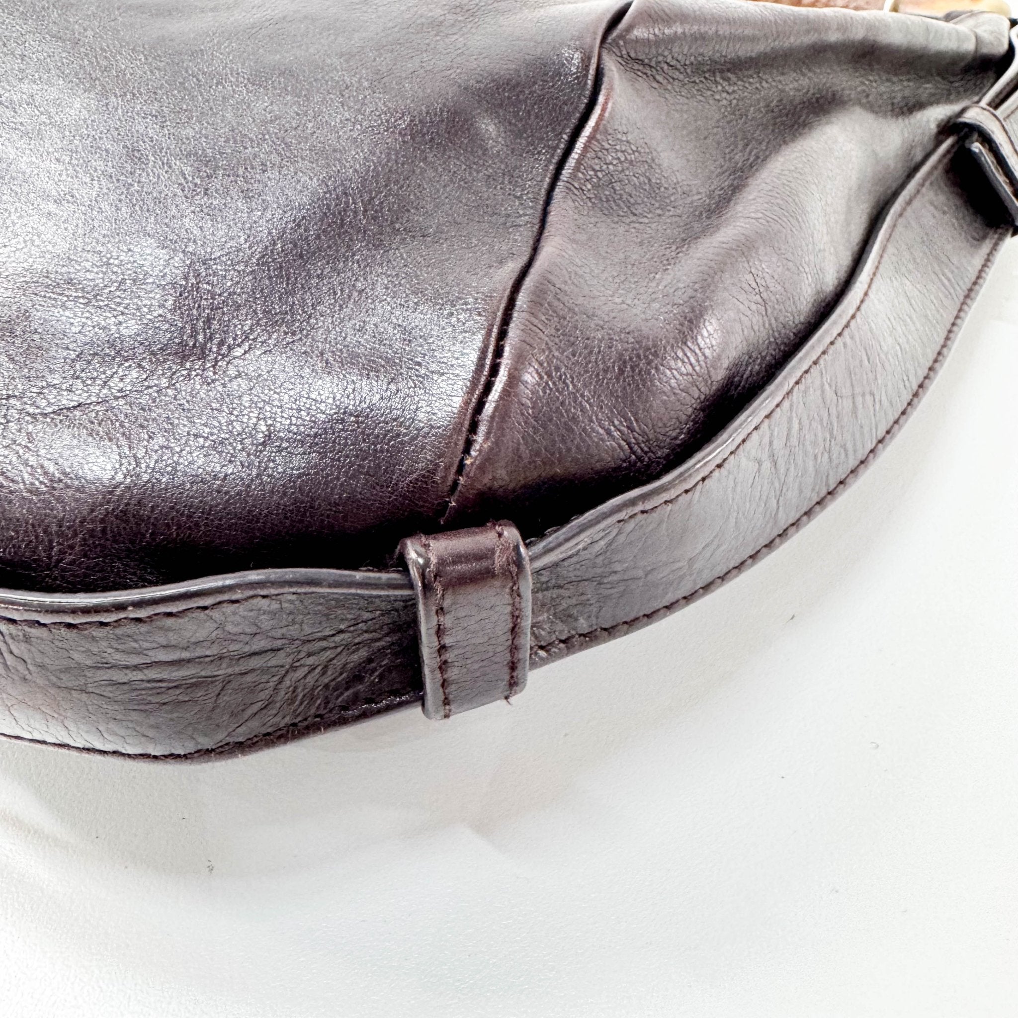 SAINT LAURENT Dark Brown Leather Mombasa Handle Bag, in , Sold by HIVE PRELOVED - Handle Bags, ,