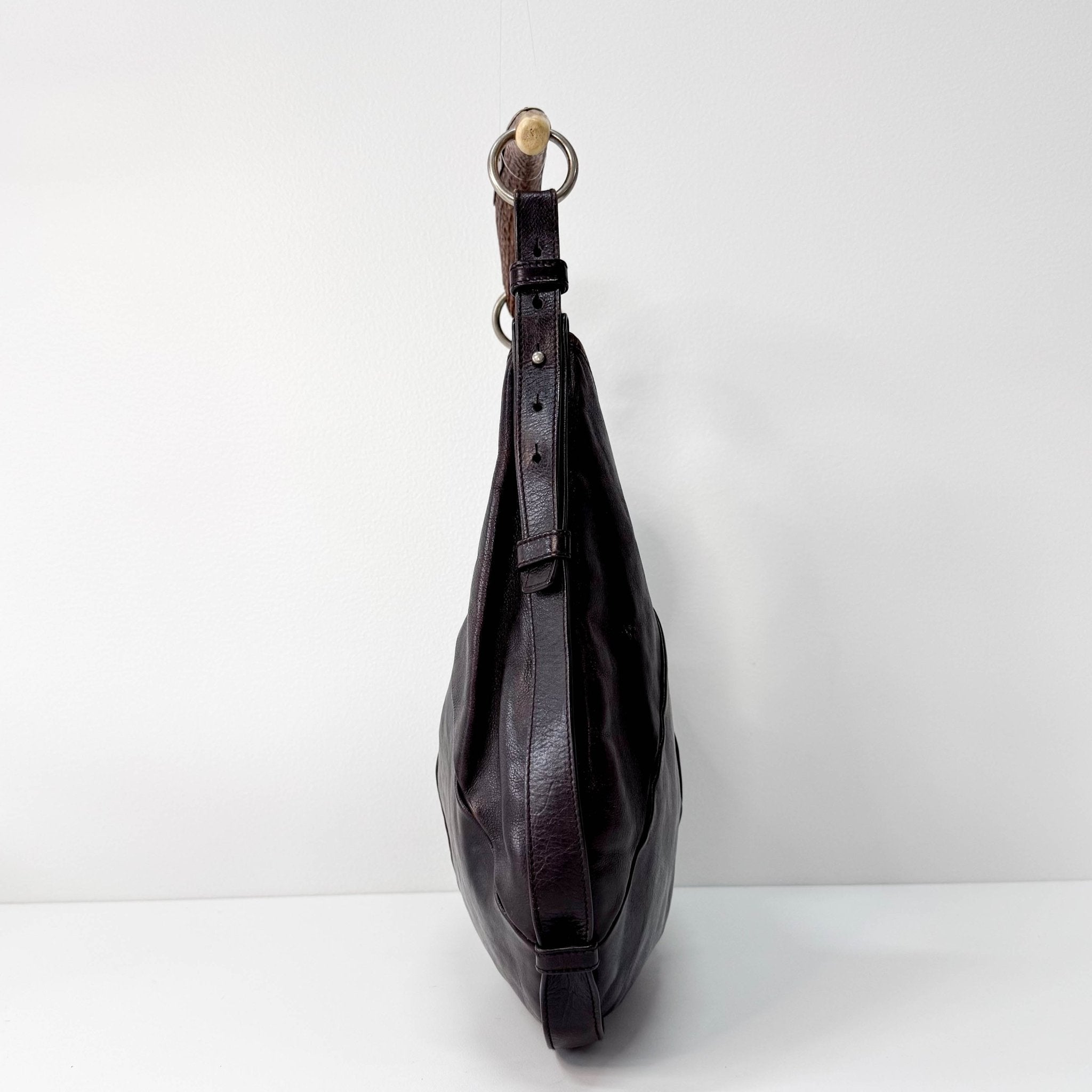 SAINT LAURENT Dark Brown Leather Mombasa Handle Bag, in , Sold by HIVE PRELOVED - Handle Bags, ,