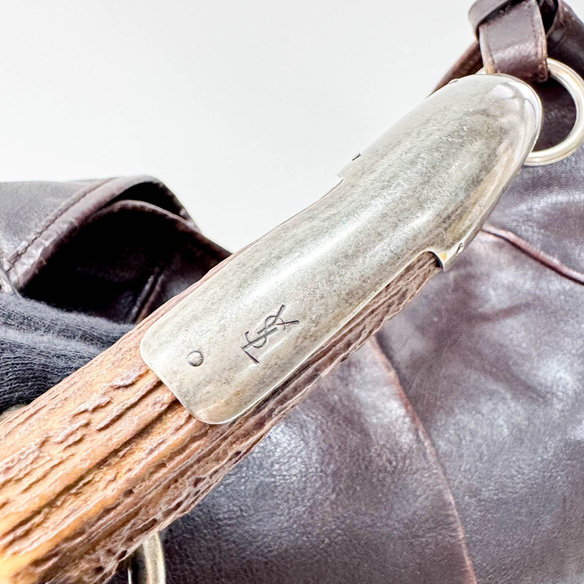 SAINT LAURENT Dark Brown Leather Mombasa Handle Bag, in , Sold by HIVE PRELOVED - Handle Bags, ,