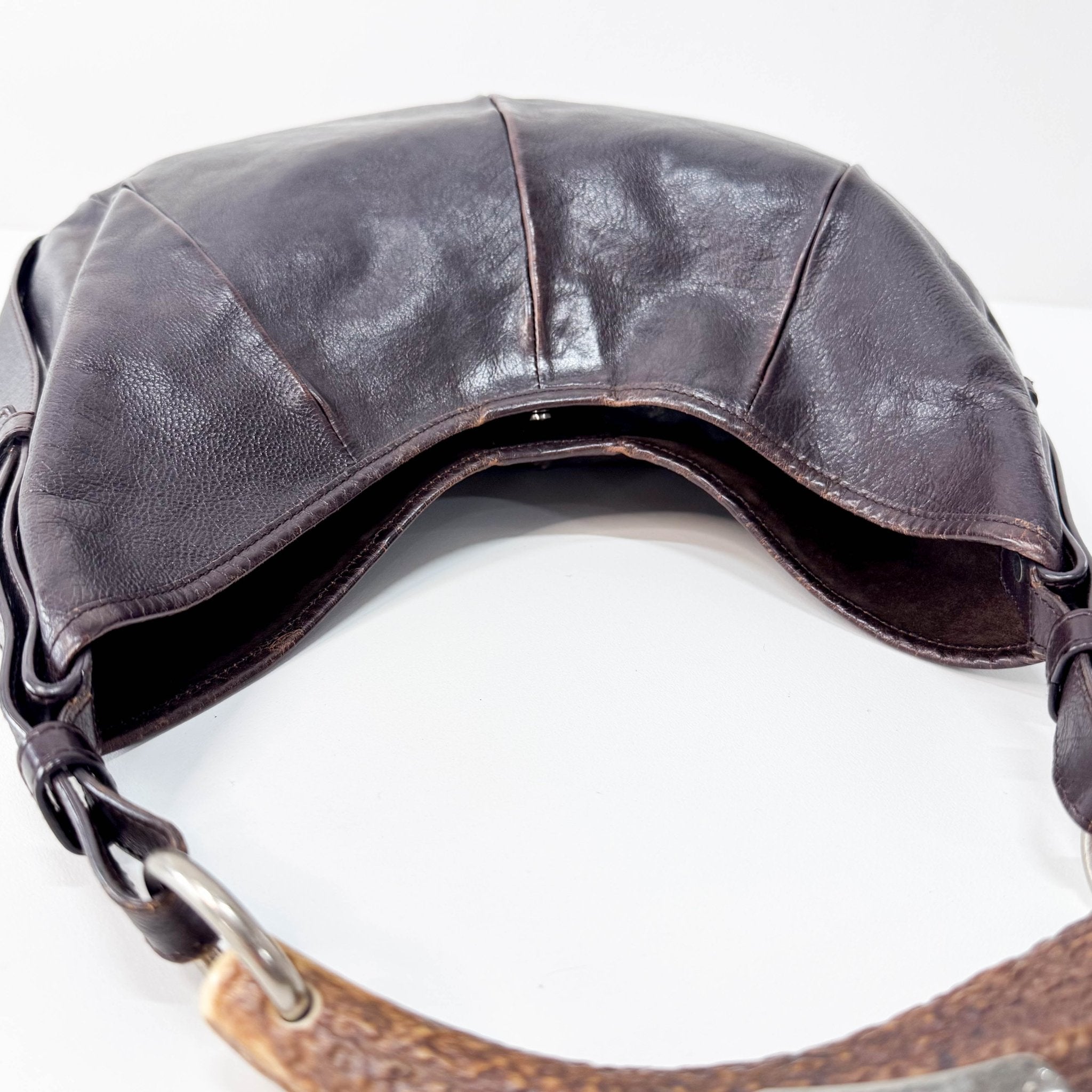 SAINT LAURENT Dark Brown Leather Mombasa Handle Bag, in , Sold by HIVE PRELOVED - Handle Bags, ,