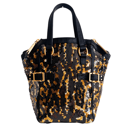 SAINT LAURENT Downtown Black Gold Sequin Bag Handbag, in , Sold by HIVE PRELOVED - Handle Bags, ,