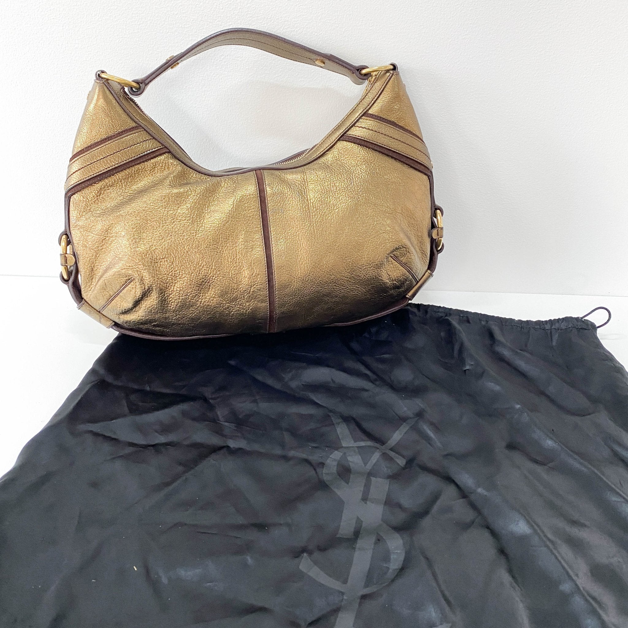SAINT LAURENT Gold Leather Hobo Shoulder Bag, in , Sold by HIVE PRELOVED - Handle Bags, ,