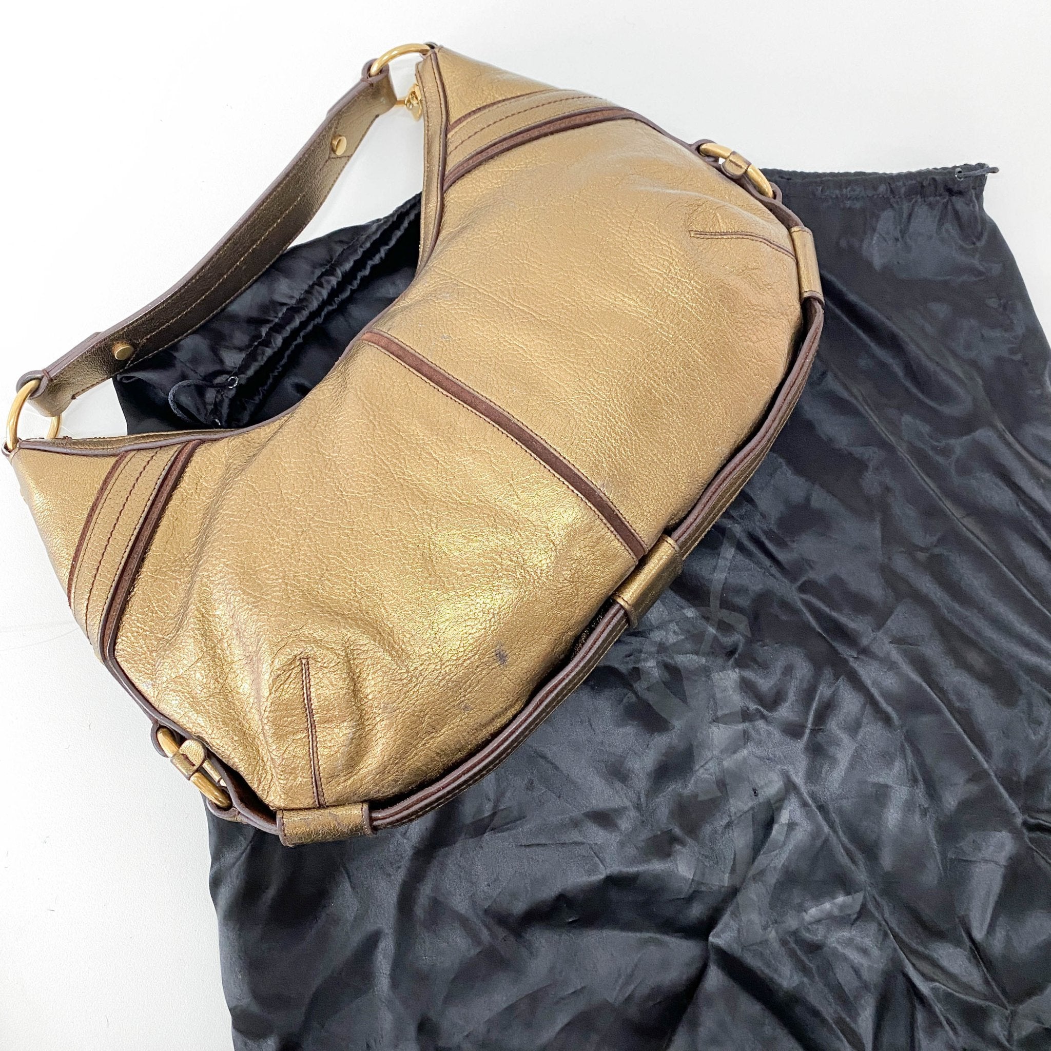 SAINT LAURENT Gold Leather Hobo Shoulder Bag, in , Sold by HIVE PRELOVED - Handle Bags, ,