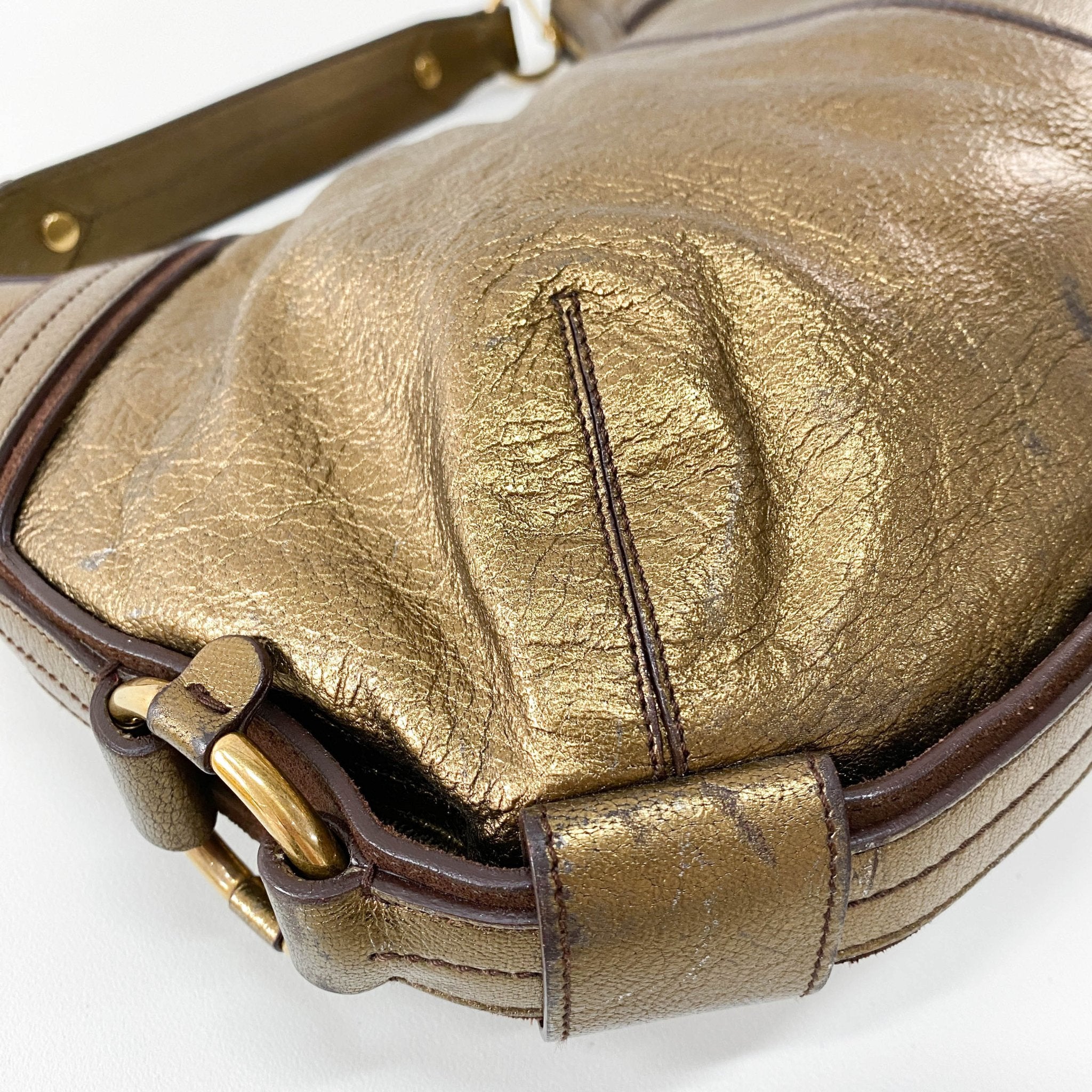 SAINT LAURENT Gold Leather Hobo Shoulder Bag, in , Sold by HIVE PRELOVED - Handle Bags, ,
