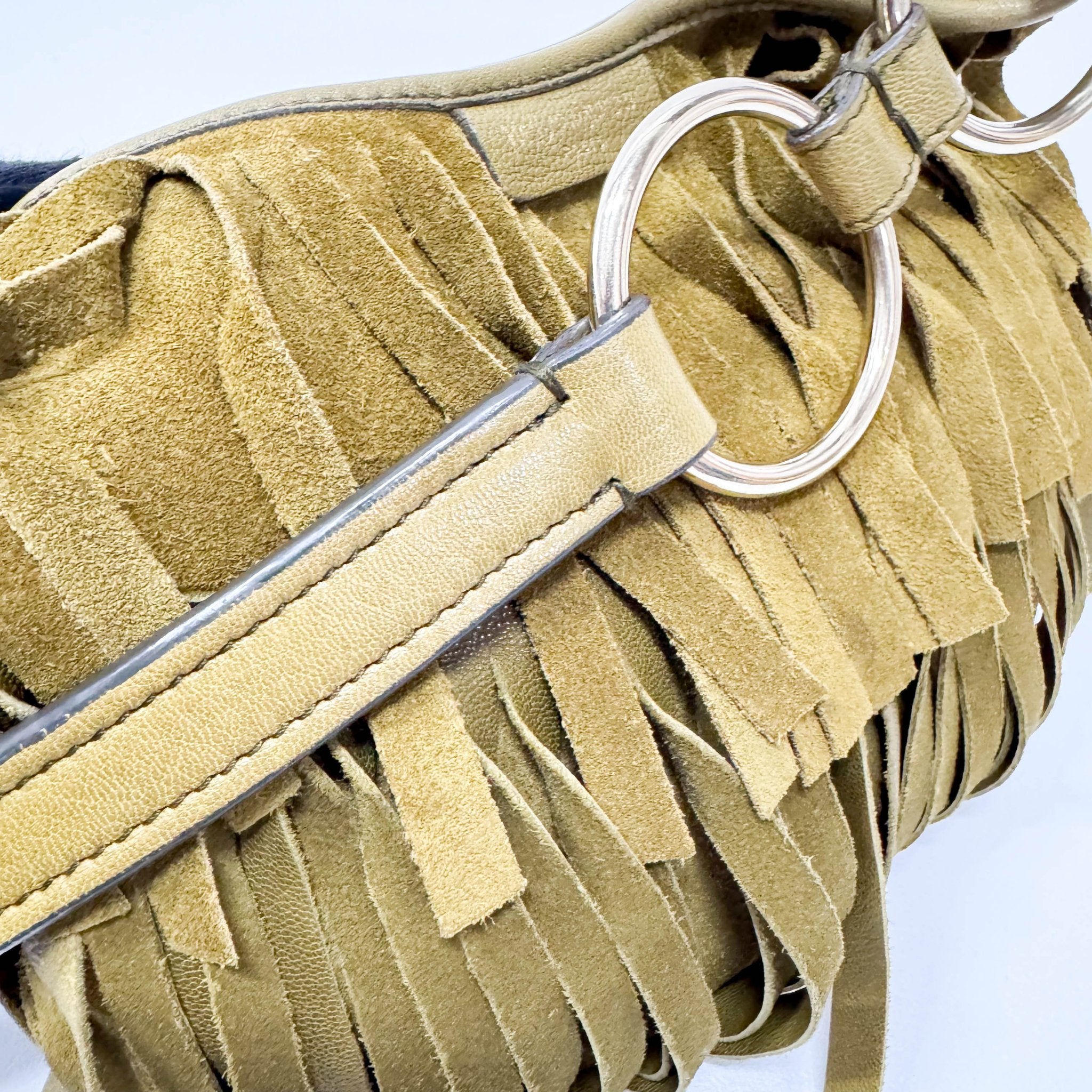 SAINT LAURENT Khaki Green Suede Fringe Shoulder Bag, in , Sold by HIVE PRELOVED - Shoulder Bags, ,