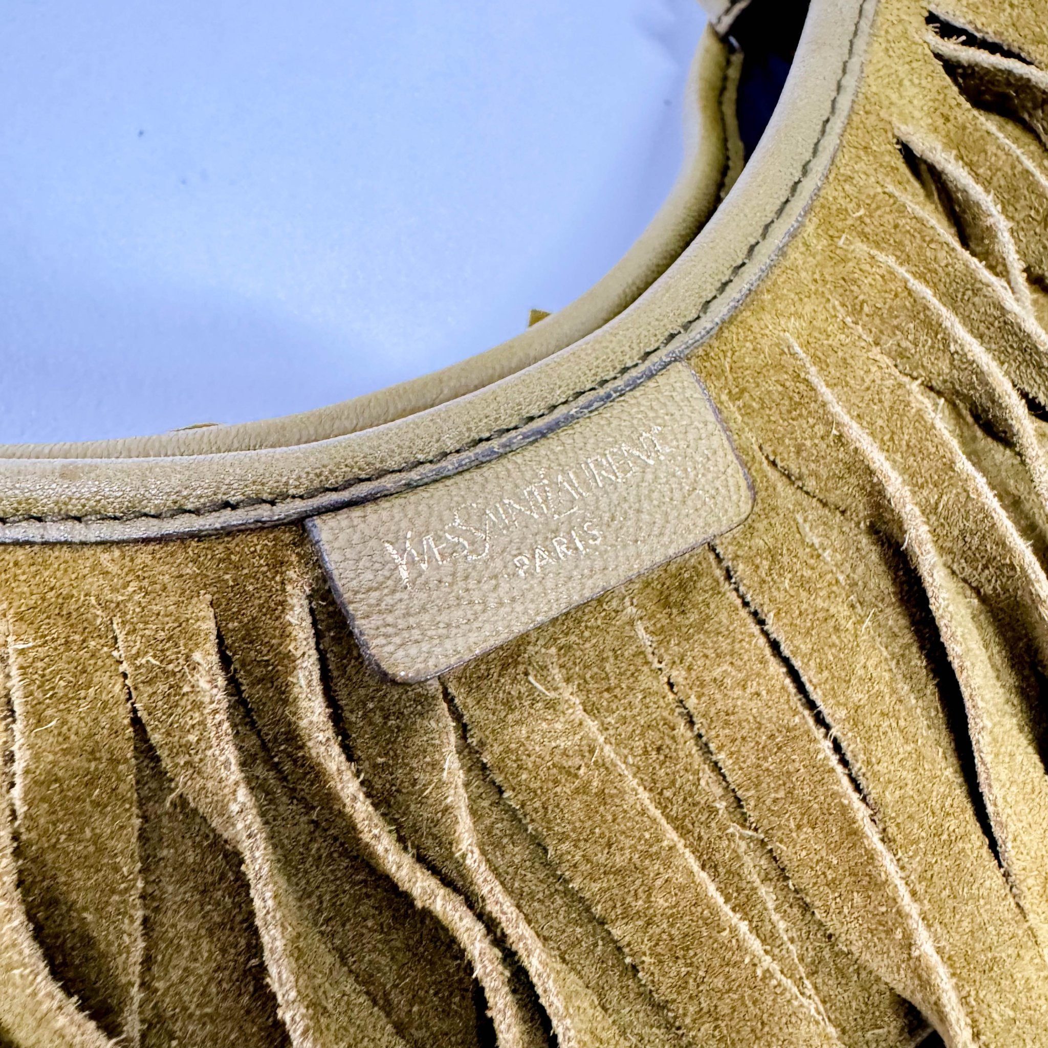 SAINT LAURENT Khaki Green Suede Fringe Shoulder Bag, in , Sold by HIVE PRELOVED - Shoulder Bags, ,