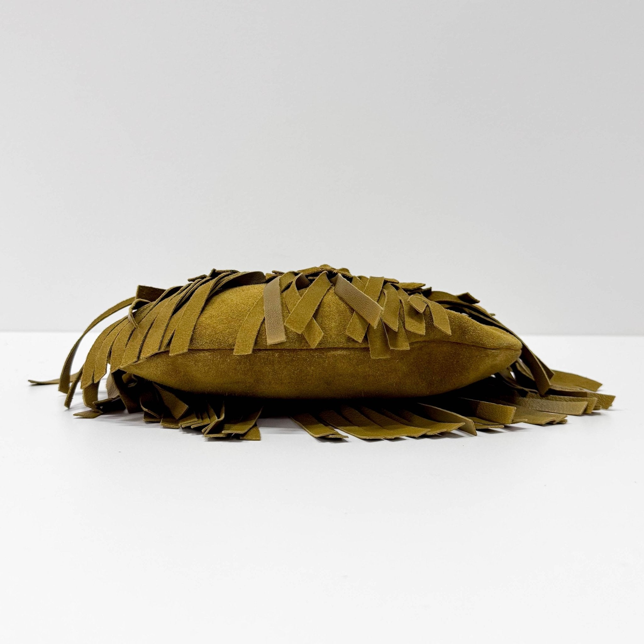 SAINT LAURENT Khaki Green Suede Fringe Shoulder Bag, in , Sold by HIVE PRELOVED - Shoulder Bags, ,