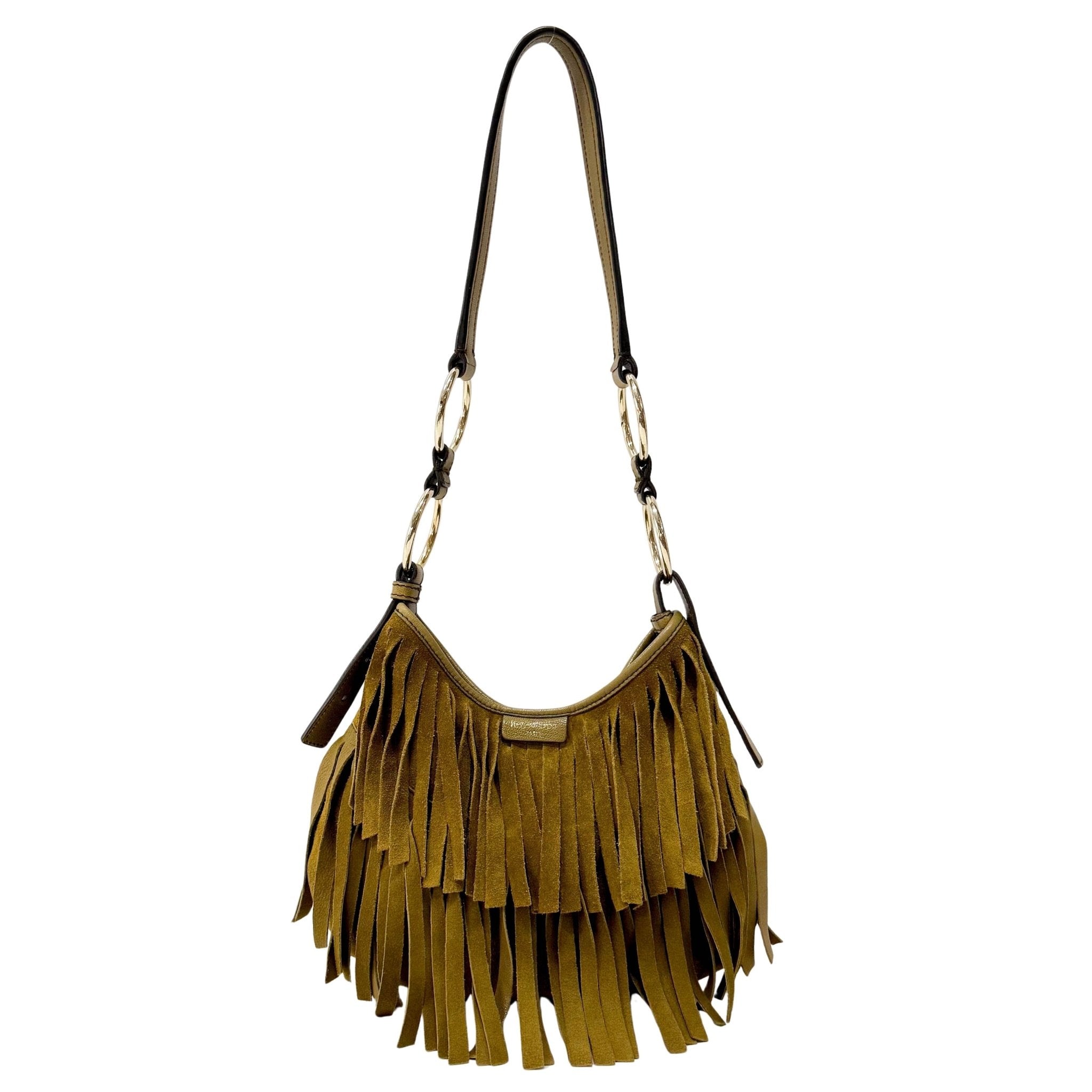 SAINT LAURENT Khaki Green Suede Fringe Shoulder Bag, in , Sold by HIVE PRELOVED - Shoulder Bags, ,