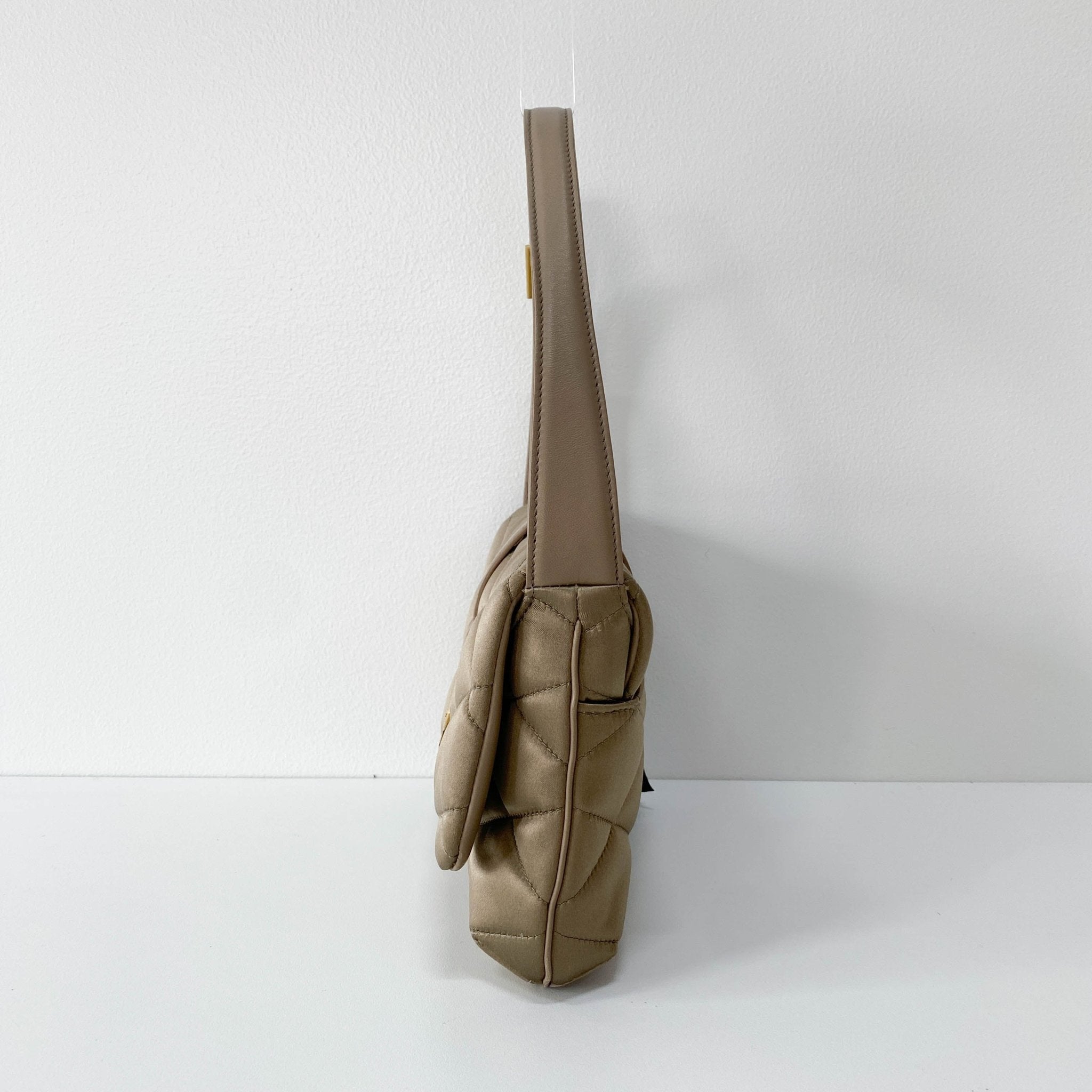 SAINT LAURENT LE 5 À 7 Puffer Gold Satin Shoulder Bag, in , Sold by HIVE PRELOVED - Shoulder Bags, ,