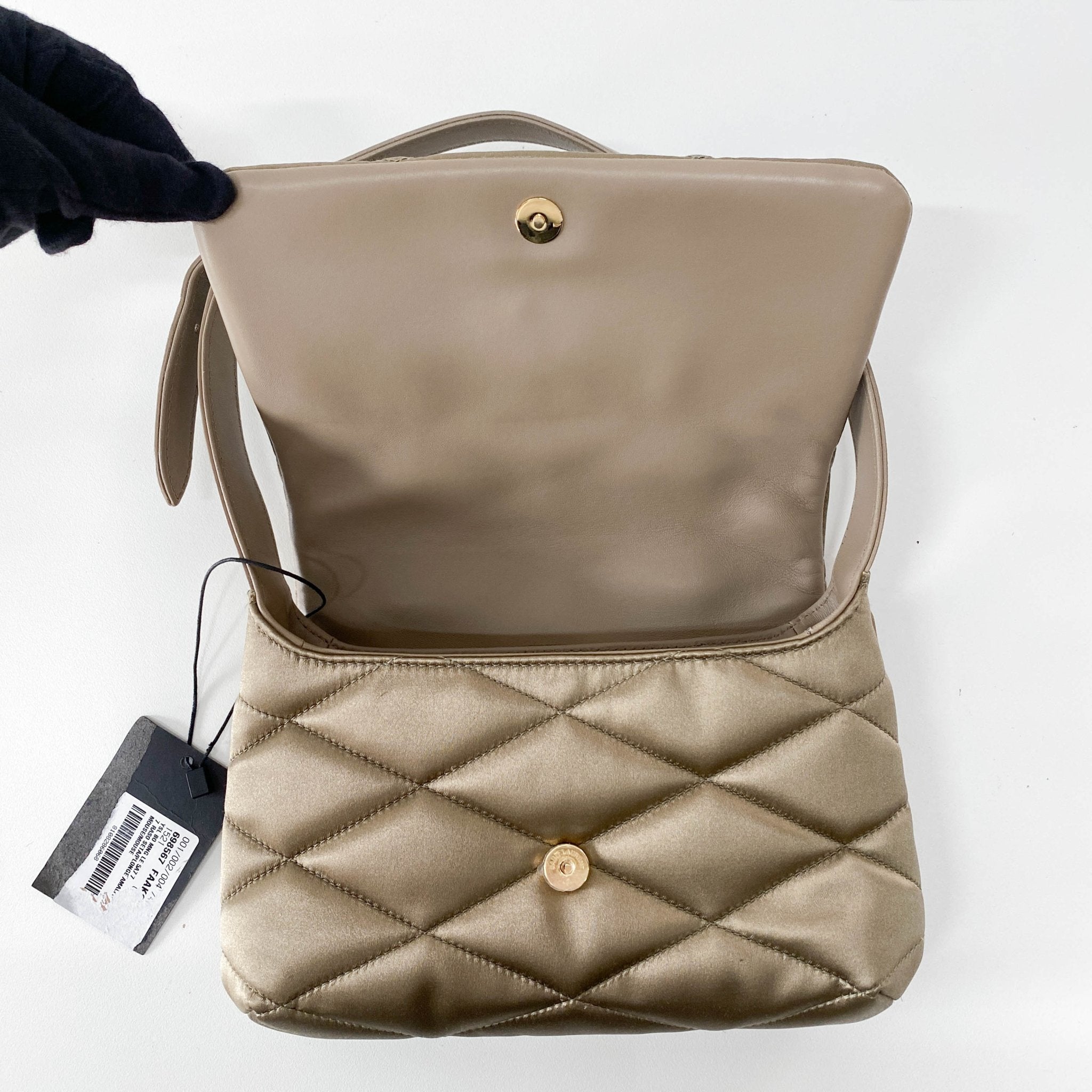 SAINT LAURENT LE 5 À 7 Puffer Gold Satin Shoulder Bag, in , Sold by HIVE PRELOVED - Shoulder Bags, ,