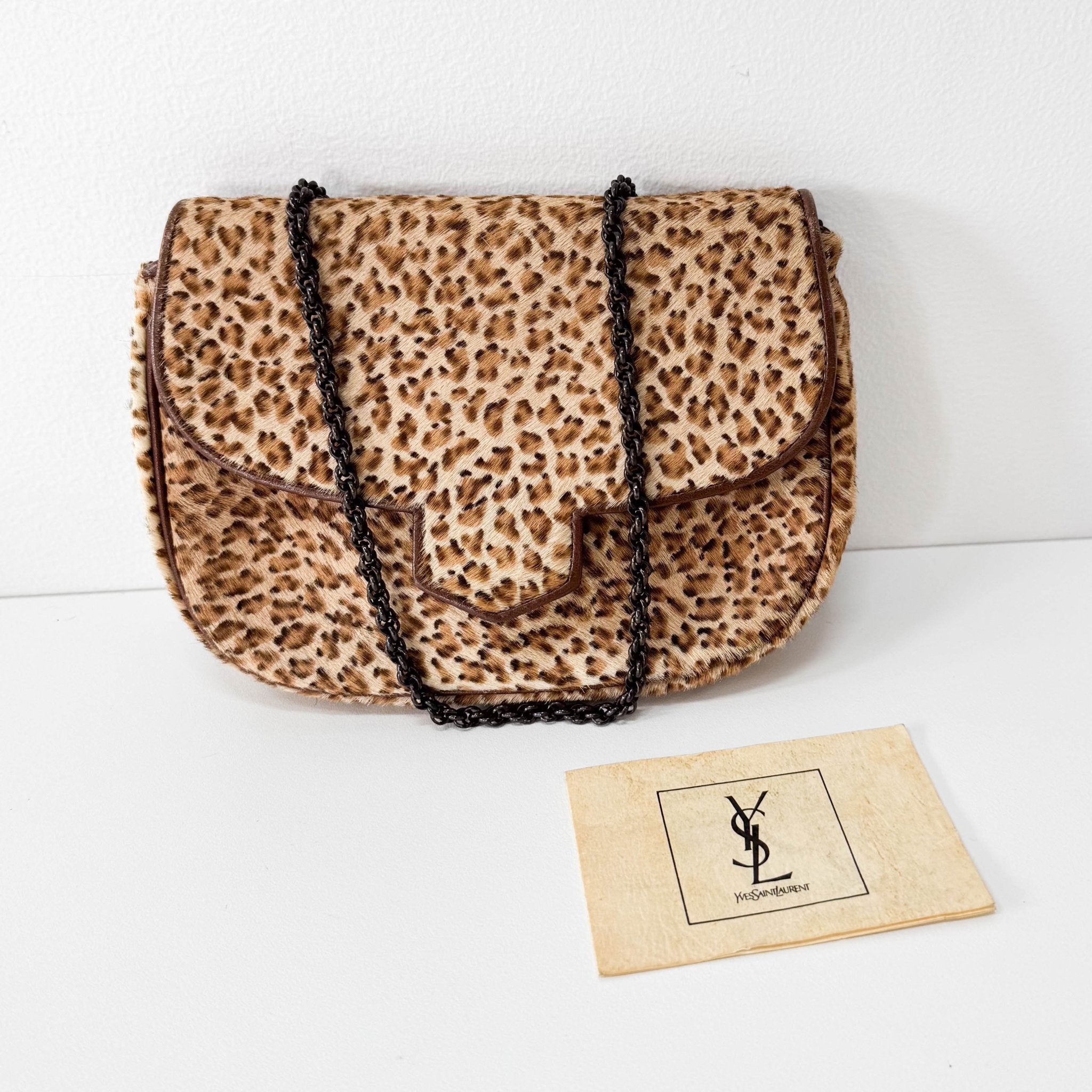 SAINT LAURENT Leopard Print Pony Hair Chain Strap Mini Shoulder Bag, in , Sold by HIVE PRELOVED - Purses / Wallets, Shoulder Bags,