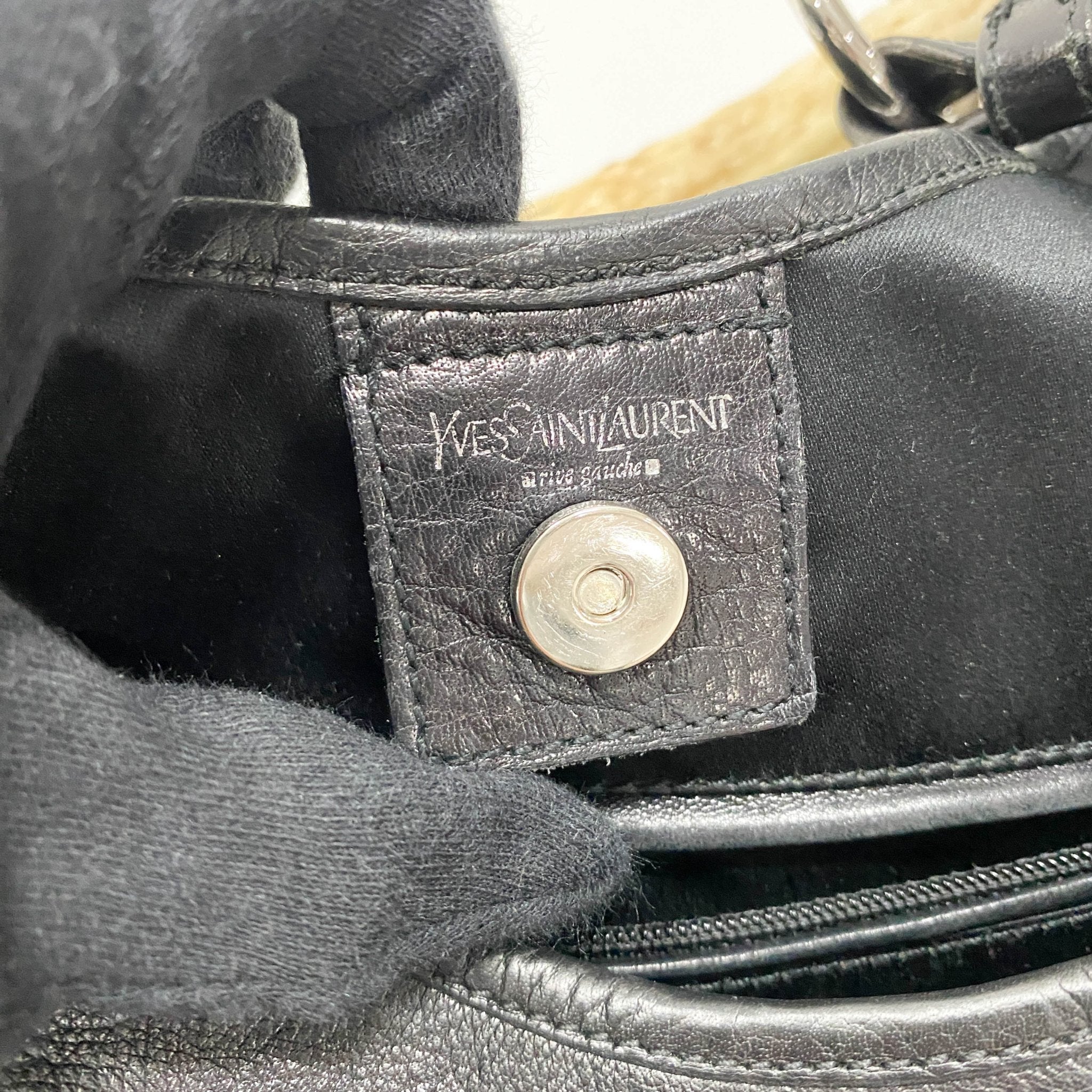 SAINT LAURENT Mombasa Black Leather with YSL Studs Detail, in , Sold by HIVE PRELOVED - Handle Bags, ,