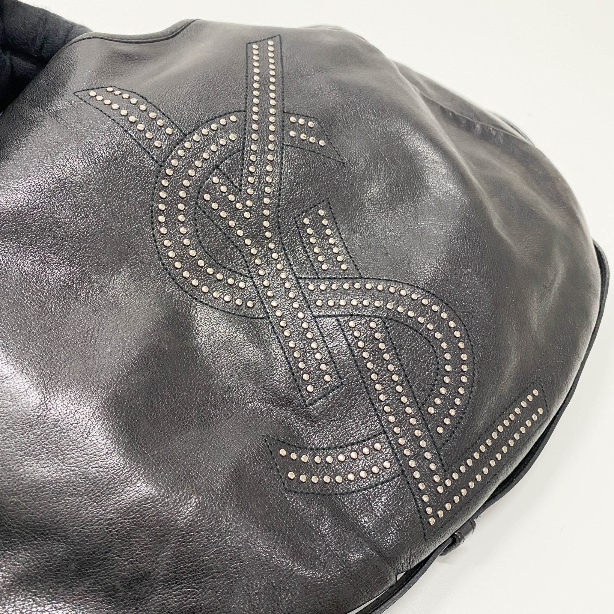 SAINT LAURENT Mombasa Black Leather with YSL Studs Detail, in , Sold by HIVE PRELOVED - Handle Bags, ,
