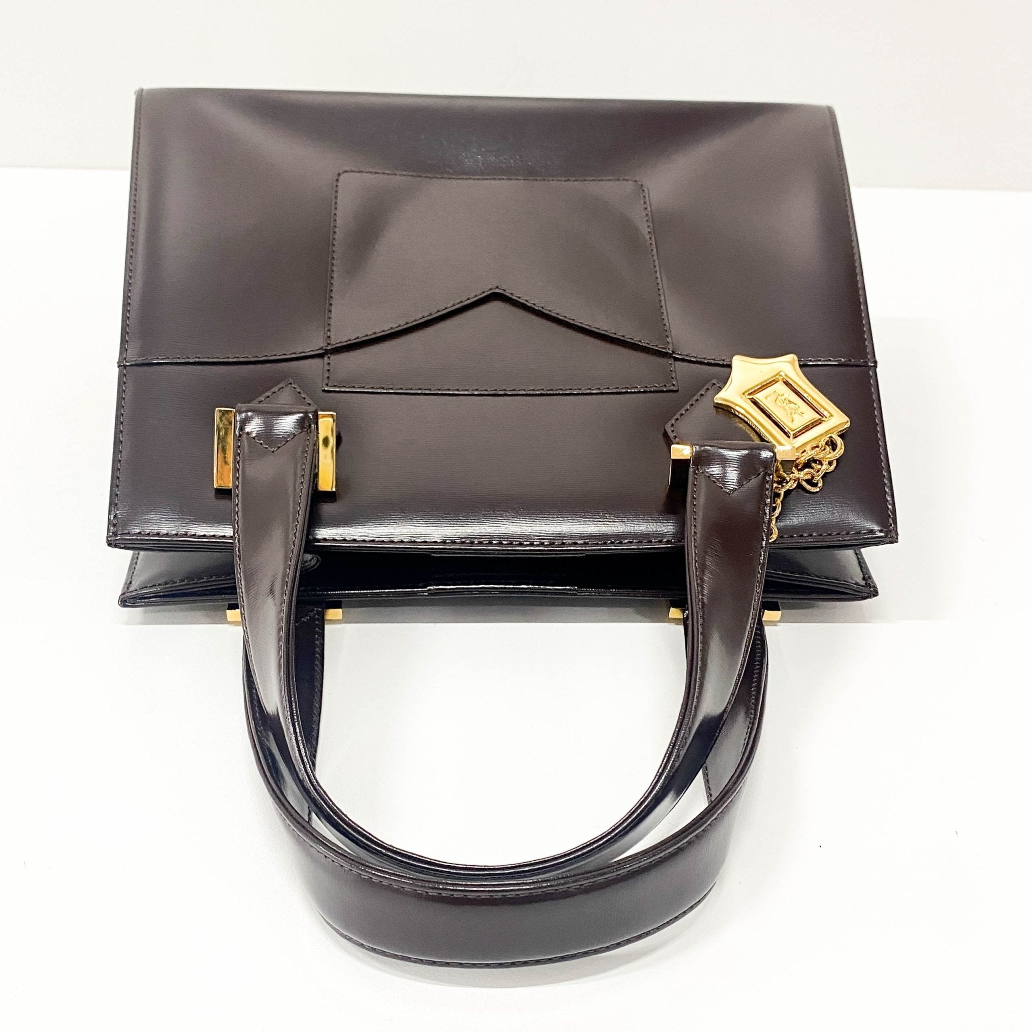 SAINT LAURENT Princess Cut Brown Leather Handle Bag, in , Sold by HIVE PRELOVED - Handle Bags, ,