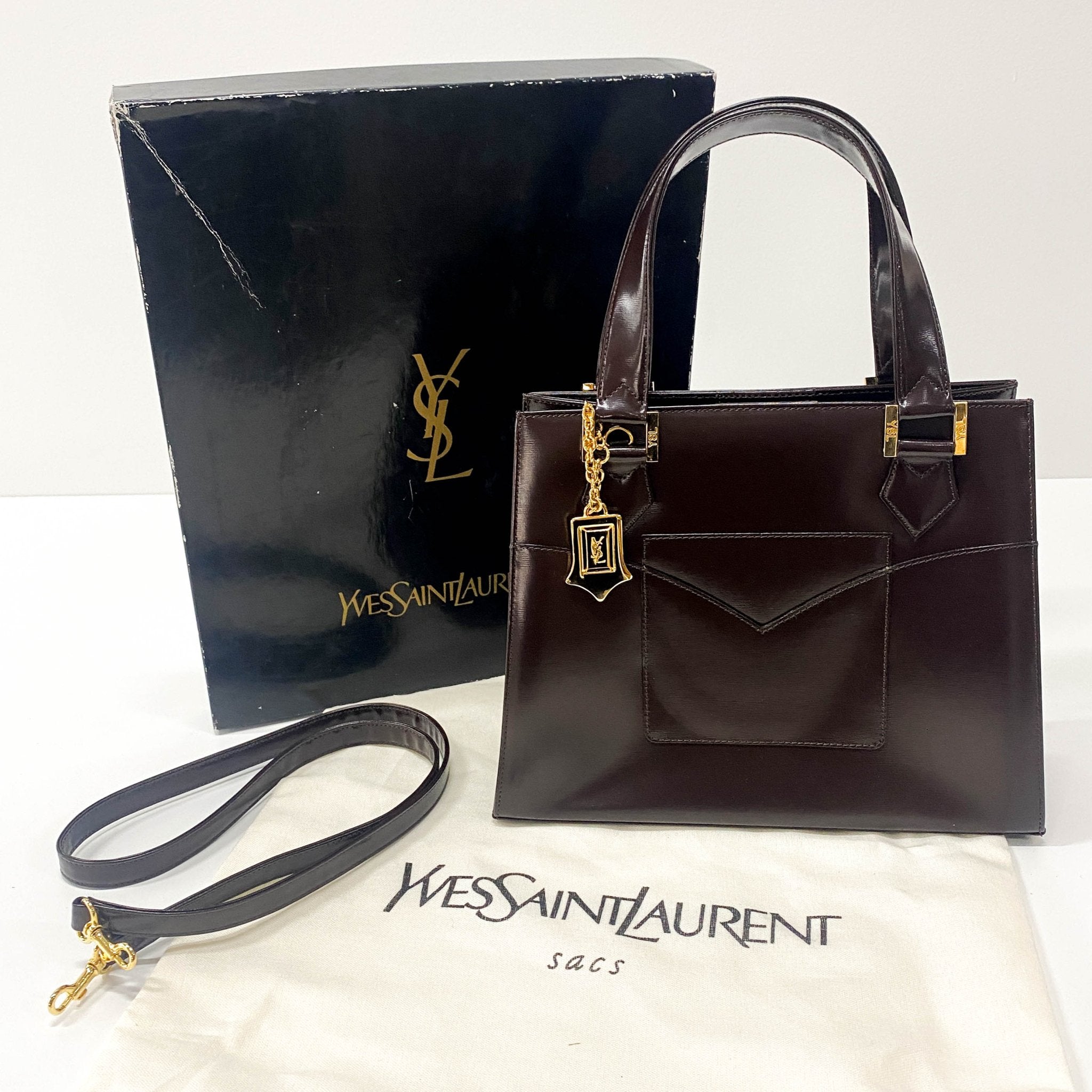 SAINT LAURENT Princess Cut Brown Leather Handle Bag, in , Sold by HIVE PRELOVED - Handle Bags, ,