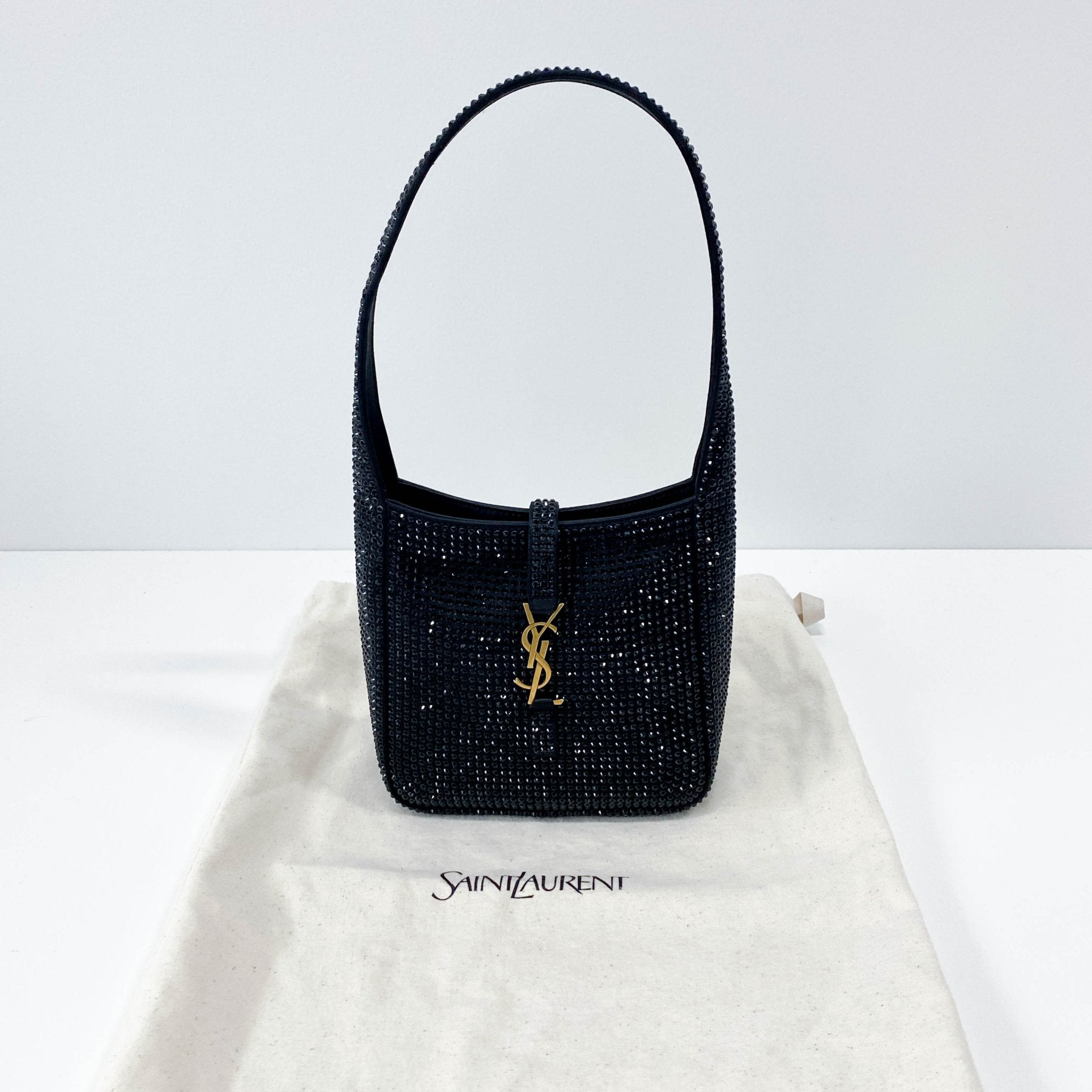 SAINT LAURENT Rare Sparkling Rhinestone Black Satin Shoulder Bag, in , Sold by HIVE PRELOVED - Handle Bags, ,