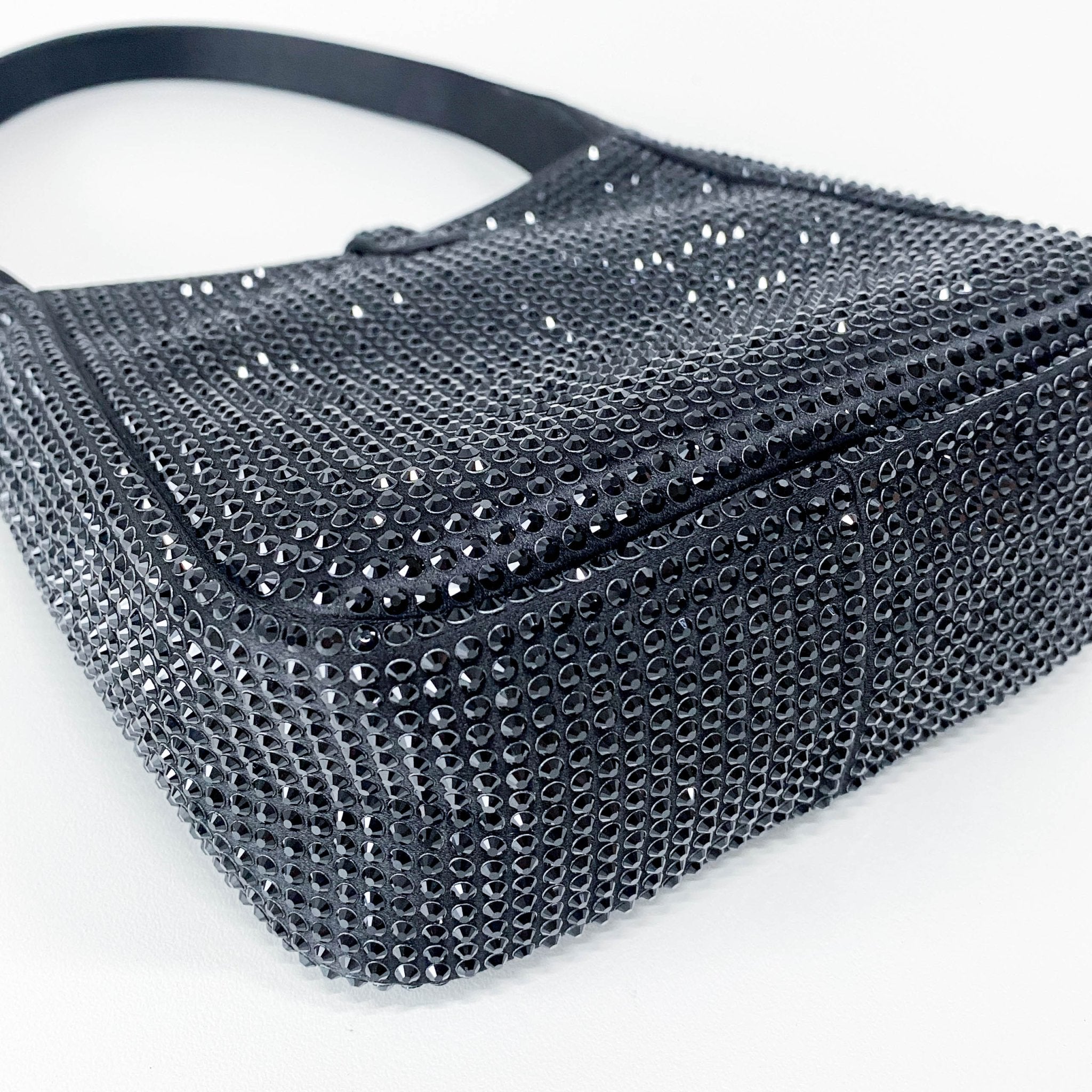 SAINT LAURENT Rare Sparkling Rhinestone Black Satin Shoulder Bag, in , Sold by HIVE PRELOVED - Handle Bags, ,
