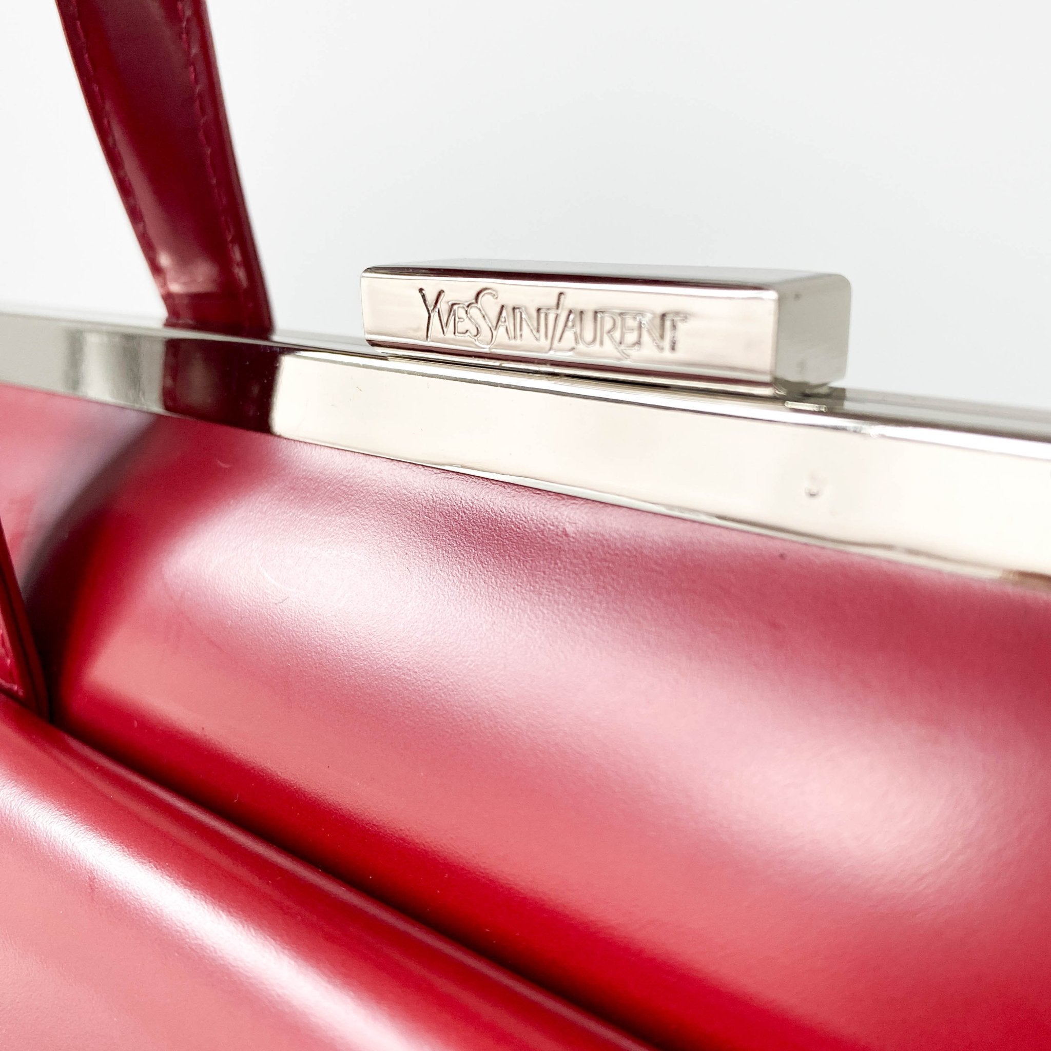 SAINT LAURENT Red Leather & Silver Details Handle Bag, in , Sold by HIVE PRELOVED - Handle Bags, ,