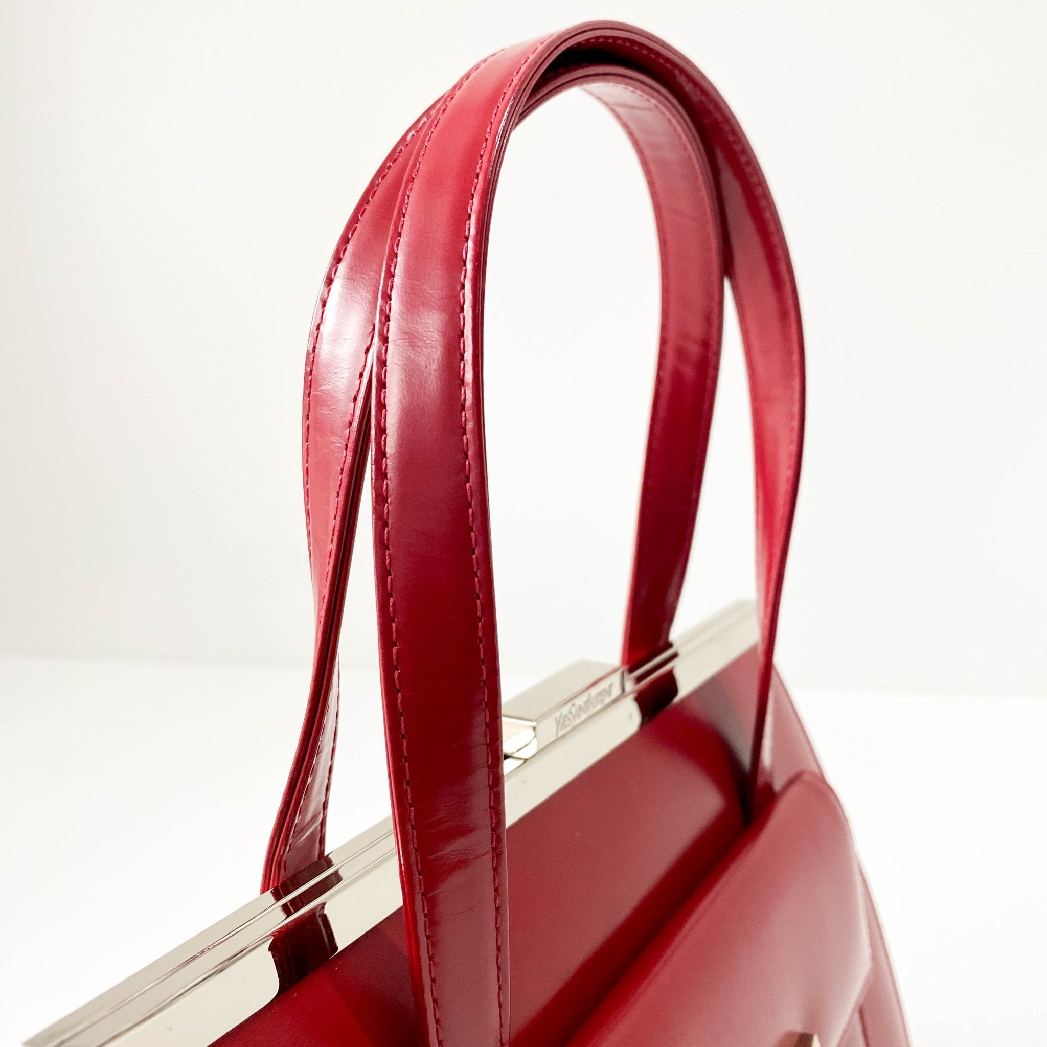 SAINT LAURENT Red Leather & Silver Details Handle Bag, in , Sold by HIVE PRELOVED - Handle Bags, ,