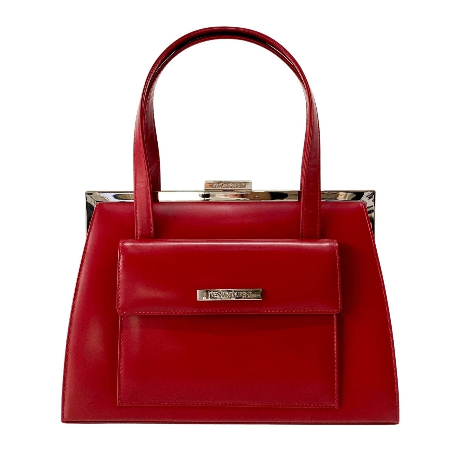 SAINT LAURENT Red Leather & Silver Details Handle Bag, in , Sold by HIVE PRELOVED - Handle Bags, ,