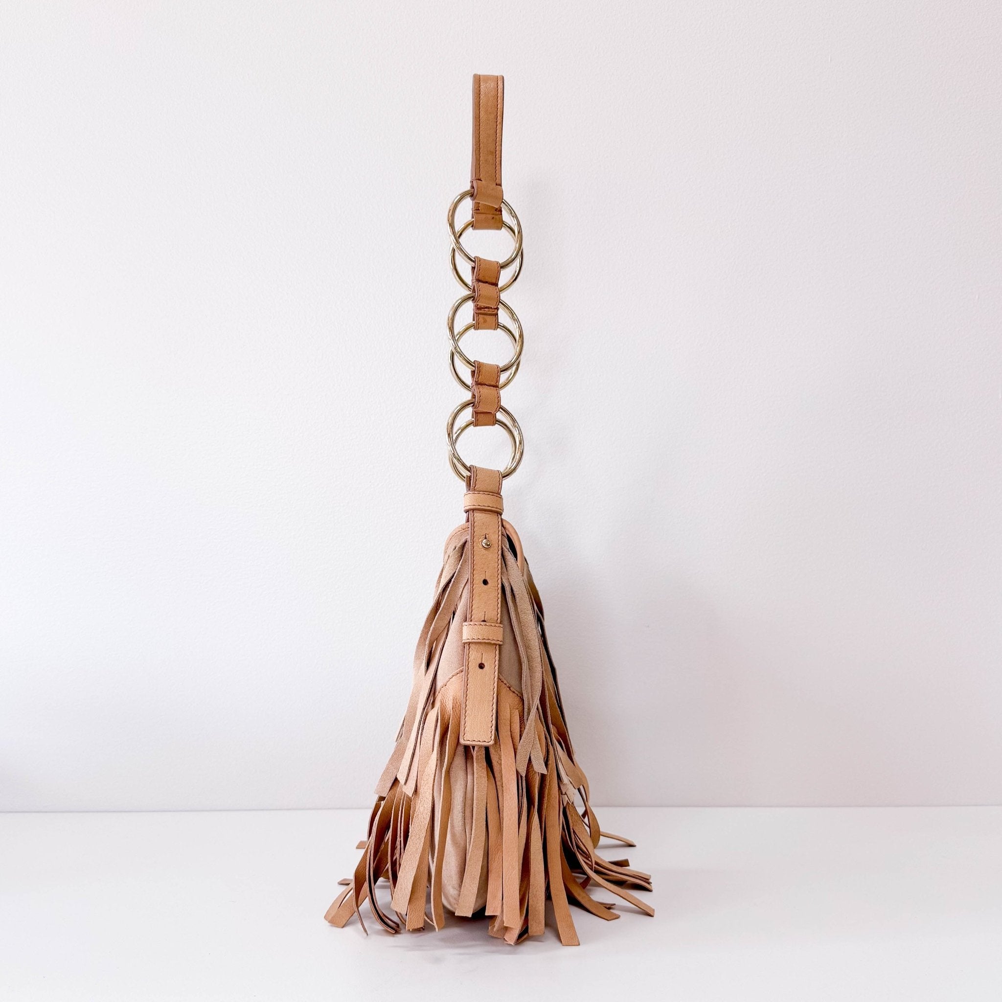 SAINT LAURENT Rive Gauche Beige Suede Fringe Boheme Bag, in , Sold by HIVE PRELOVED - Shoulder Bags, ,