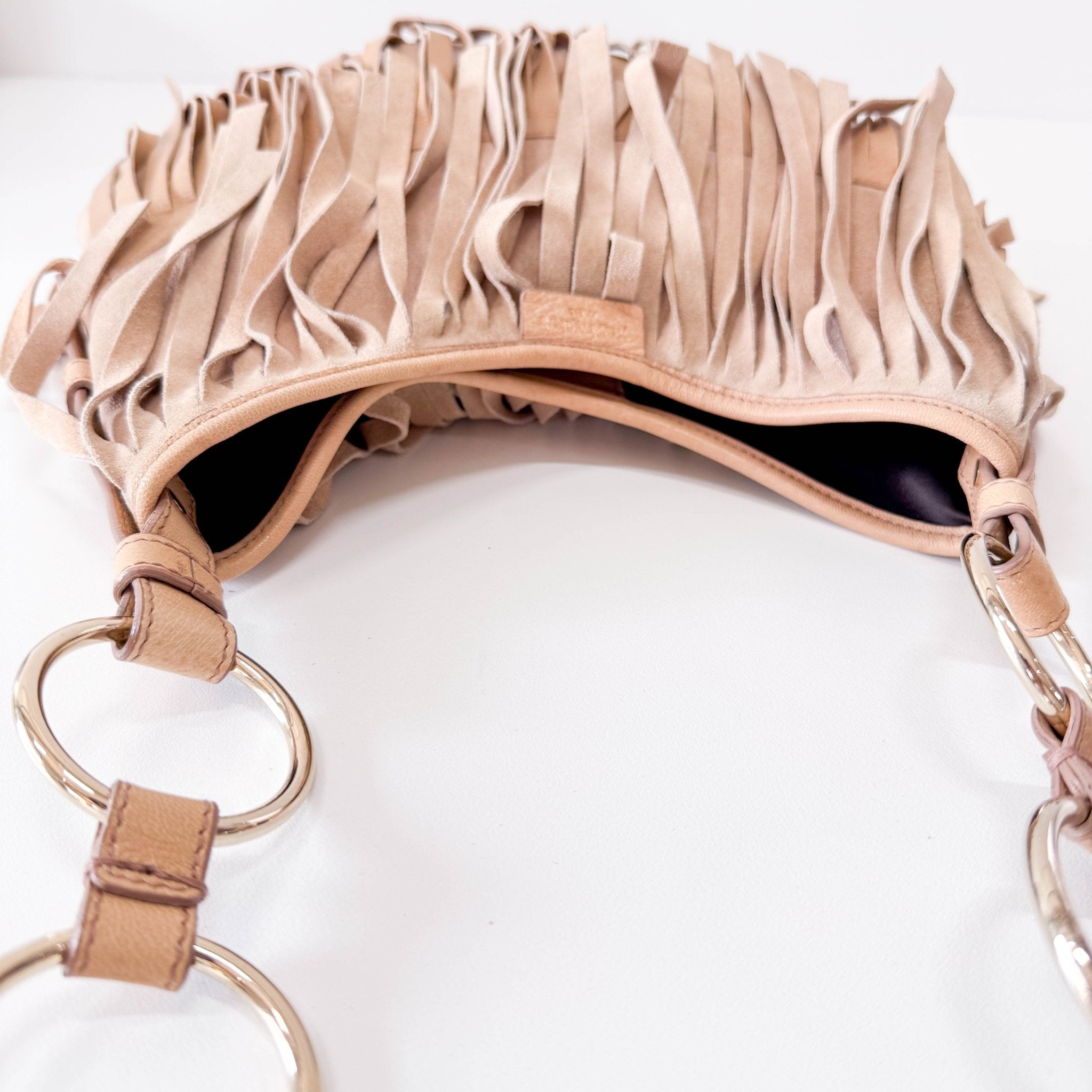 SAINT LAURENT Rive Gauche Beige Suede Fringe Boheme Bag, in , Sold by HIVE PRELOVED - Shoulder Bags, ,