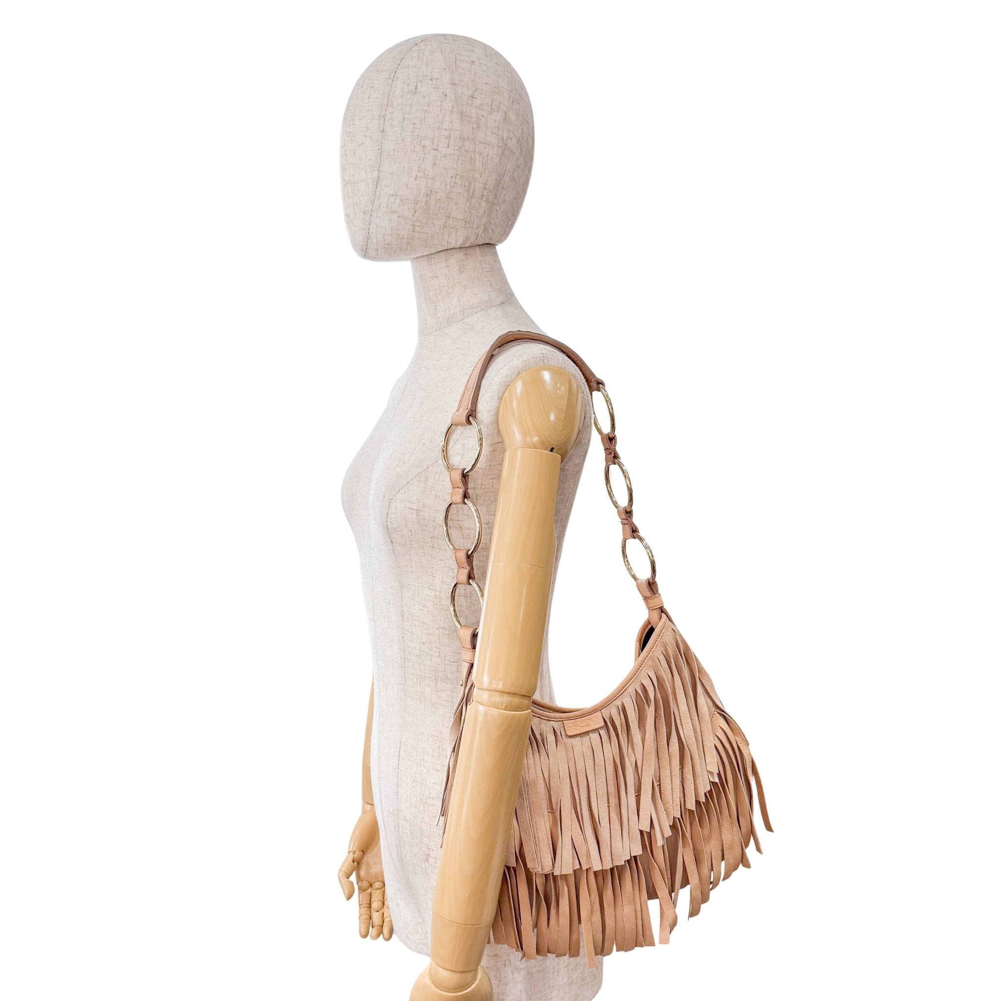 SAINT LAURENT Rive Gauche Beige Suede Fringe Boheme Bag, in , Sold by HIVE PRELOVED - Shoulder Bags, ,
