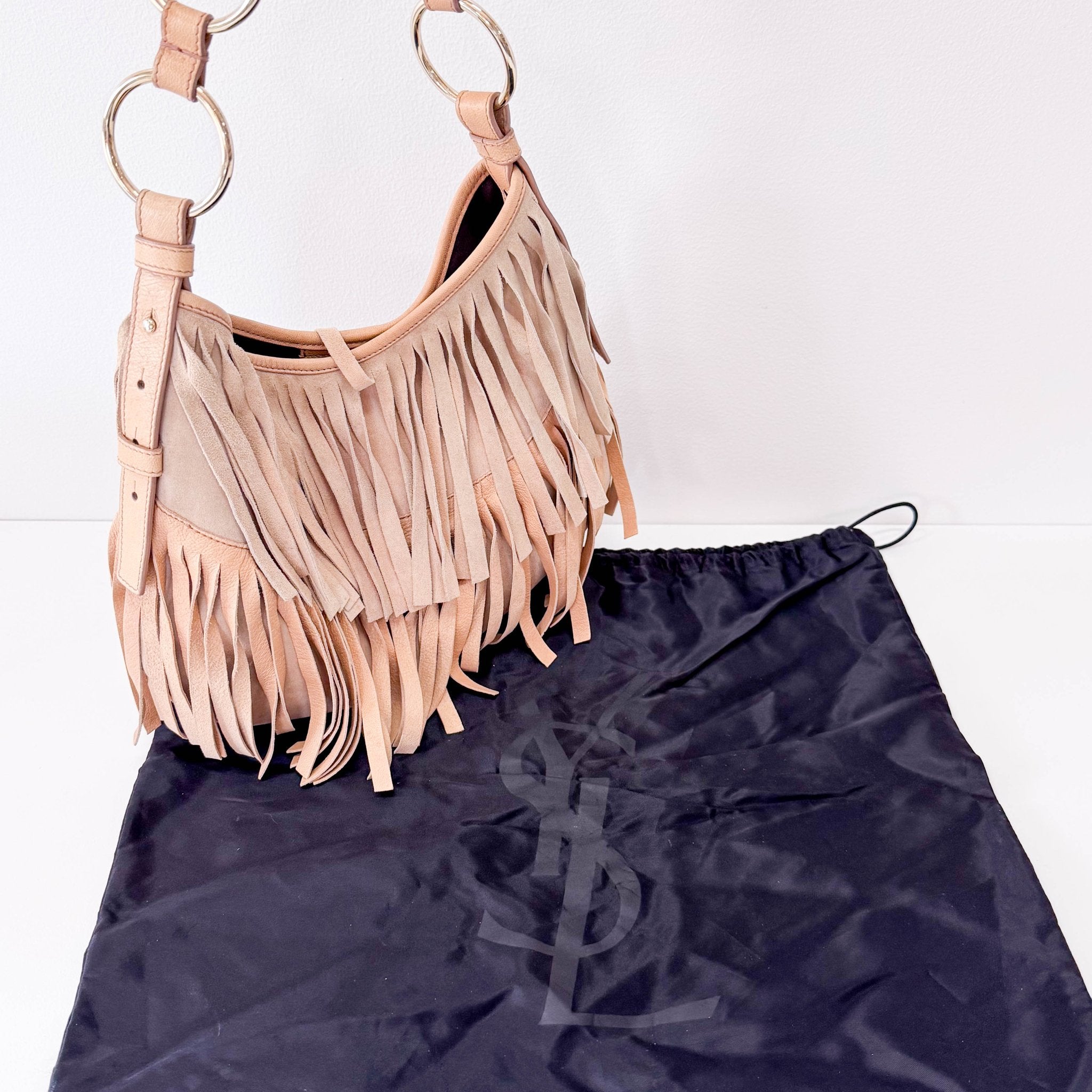 SAINT LAURENT Rive Gauche Beige Suede Fringe Boheme Bag, in , Sold by HIVE PRELOVED - Shoulder Bags, ,