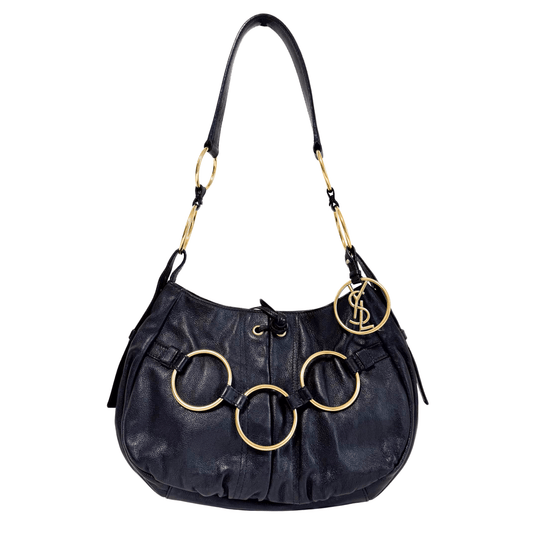 SAINT LAURENT Rive Gauche Black Leather Ring Shoulder Bag, in , Sold by HIVE PRELOVED - Shoulder Bags, ,