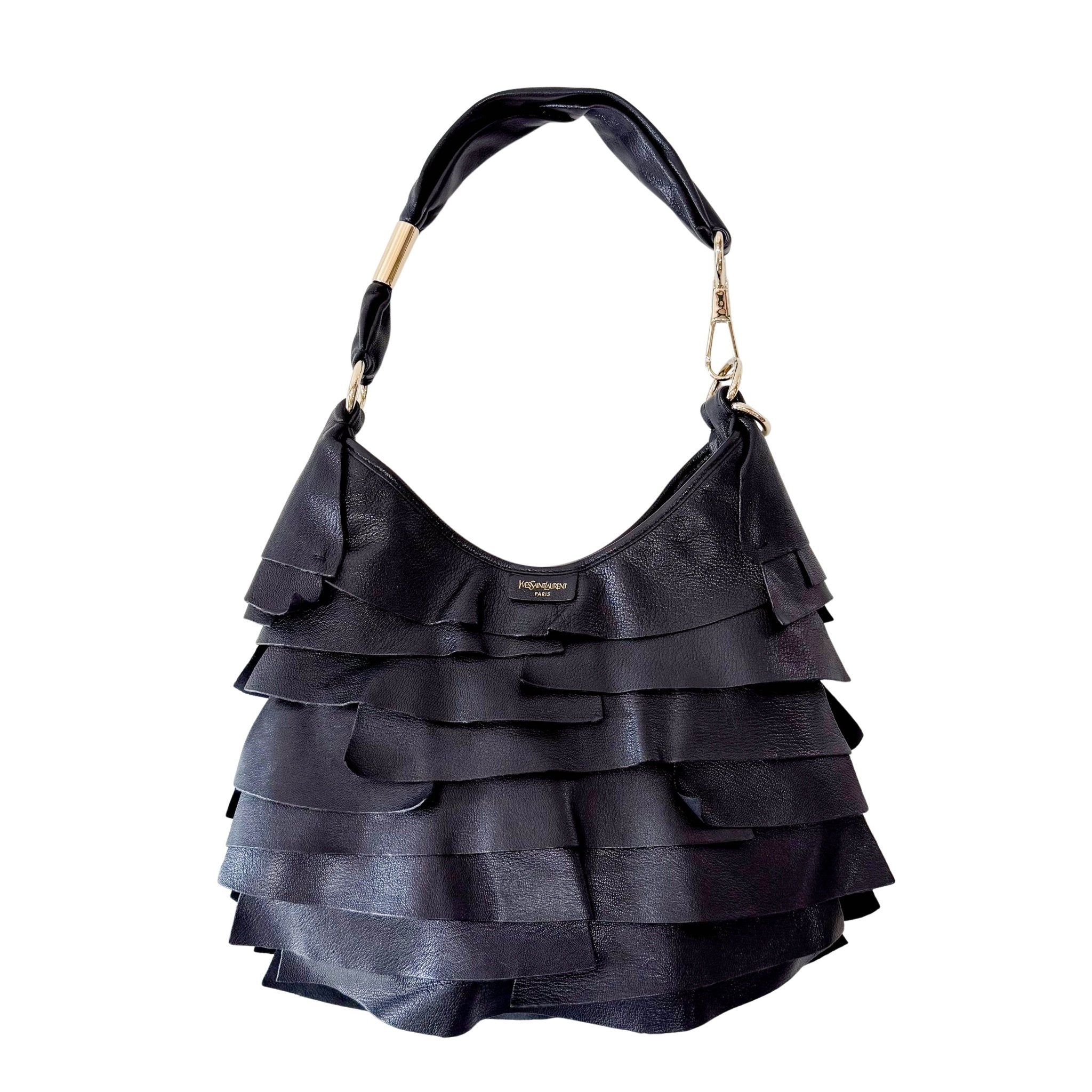 SAINT LAURENT Rive Gauche Fringe Black Leather Shoulder Bag, in , Sold by HIVE PRELOVED - Shoulder Bags, ,