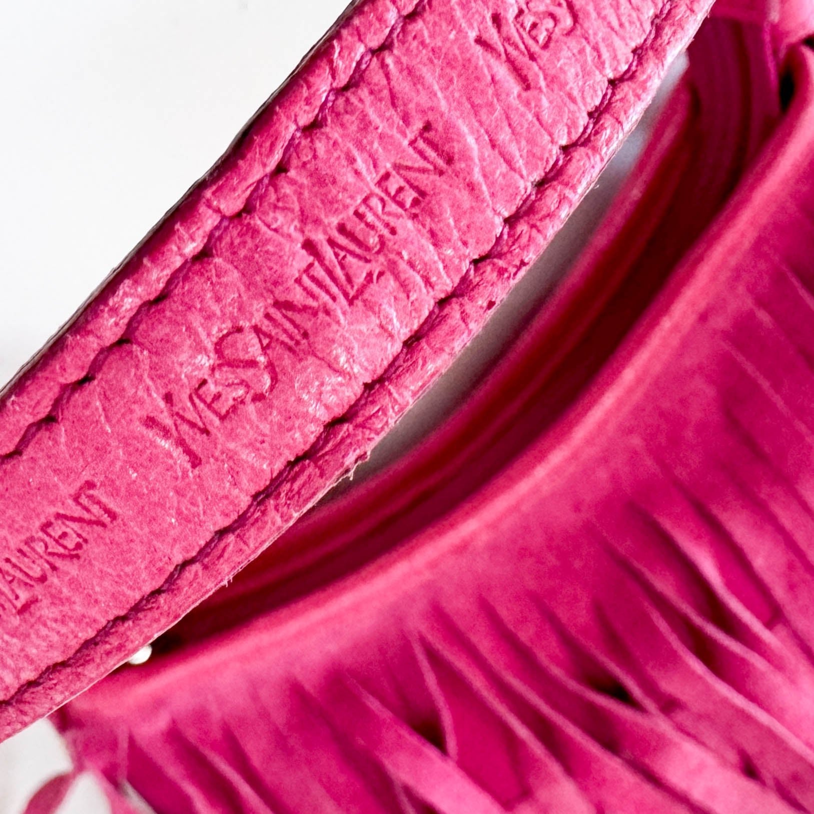 SAINT LAURENT Rive Gauche Pink Fringe Leather Mini Shoulder Bag, in , Sold by HIVE PRELOVED - Shoulder Bags, ,