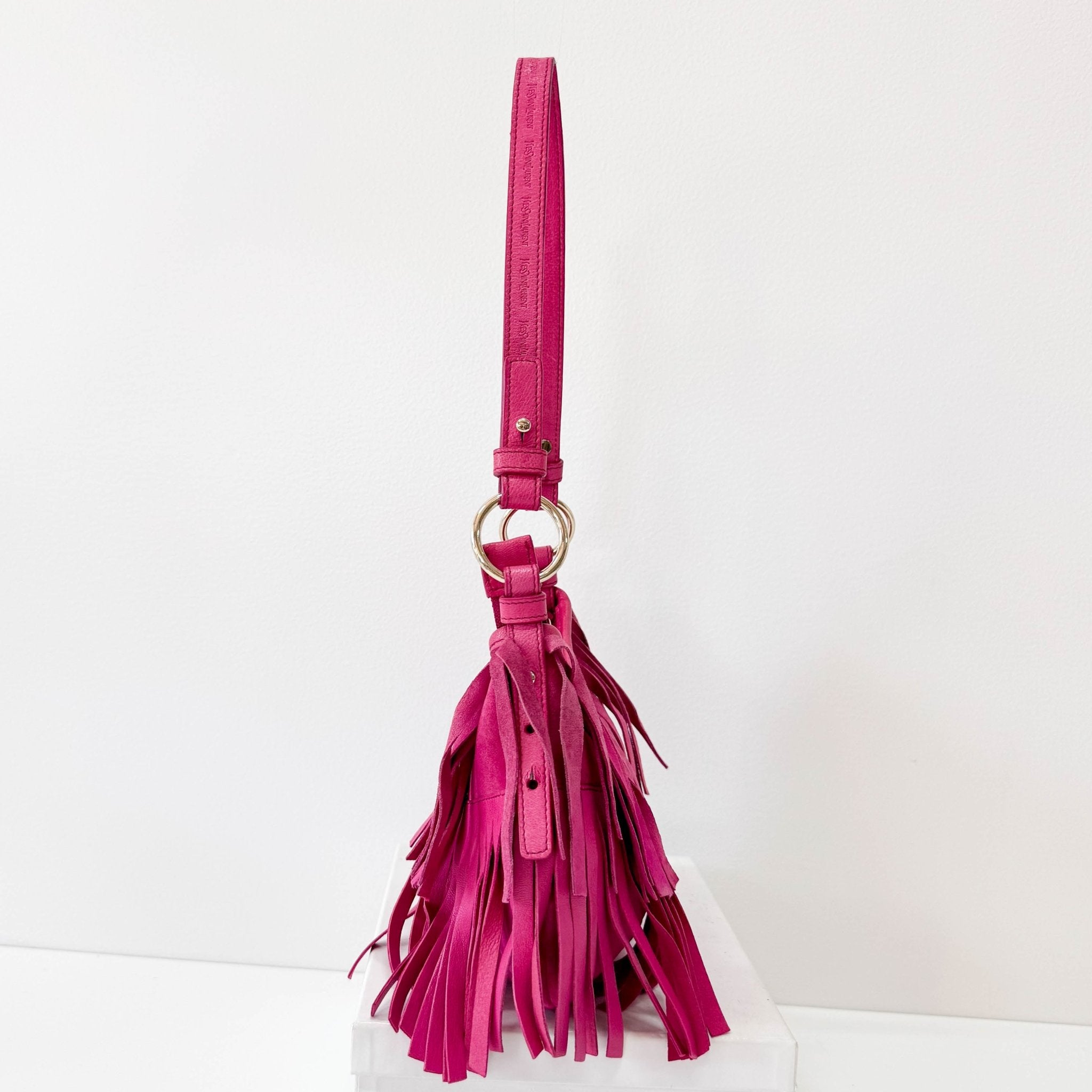 SAINT LAURENT Rive Gauche Pink Fringe Leather Mini Shoulder Bag, in , Sold by HIVE PRELOVED - Shoulder Bags, ,