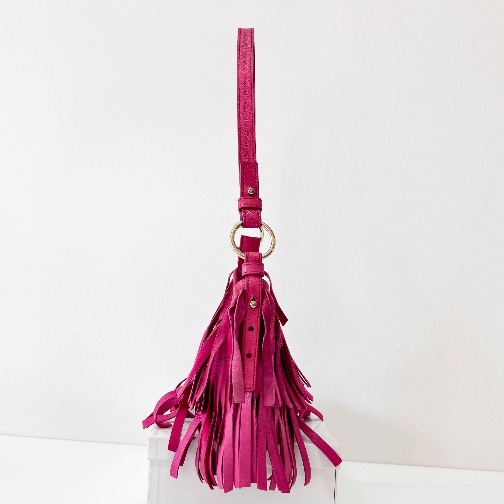 SAINT LAURENT Rive Gauche Pink Fringe Leather Mini Shoulder Bag, in , Sold by HIVE PRELOVED - Shoulder Bags, ,