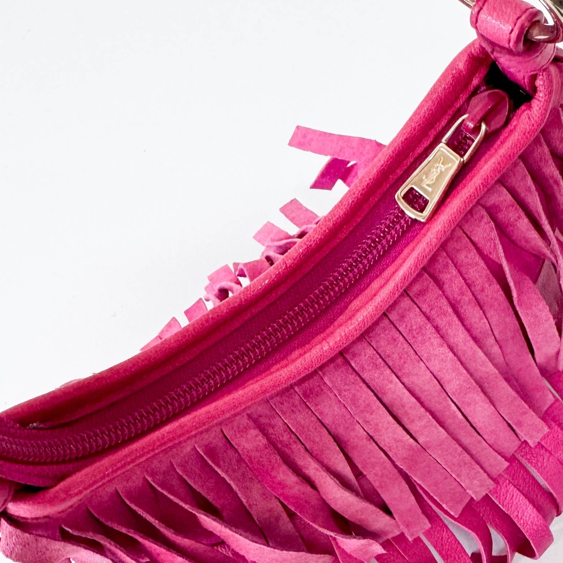 SAINT LAURENT Rive Gauche Pink Fringe Leather Mini Shoulder Bag, in , Sold by HIVE PRELOVED - Shoulder Bags, ,