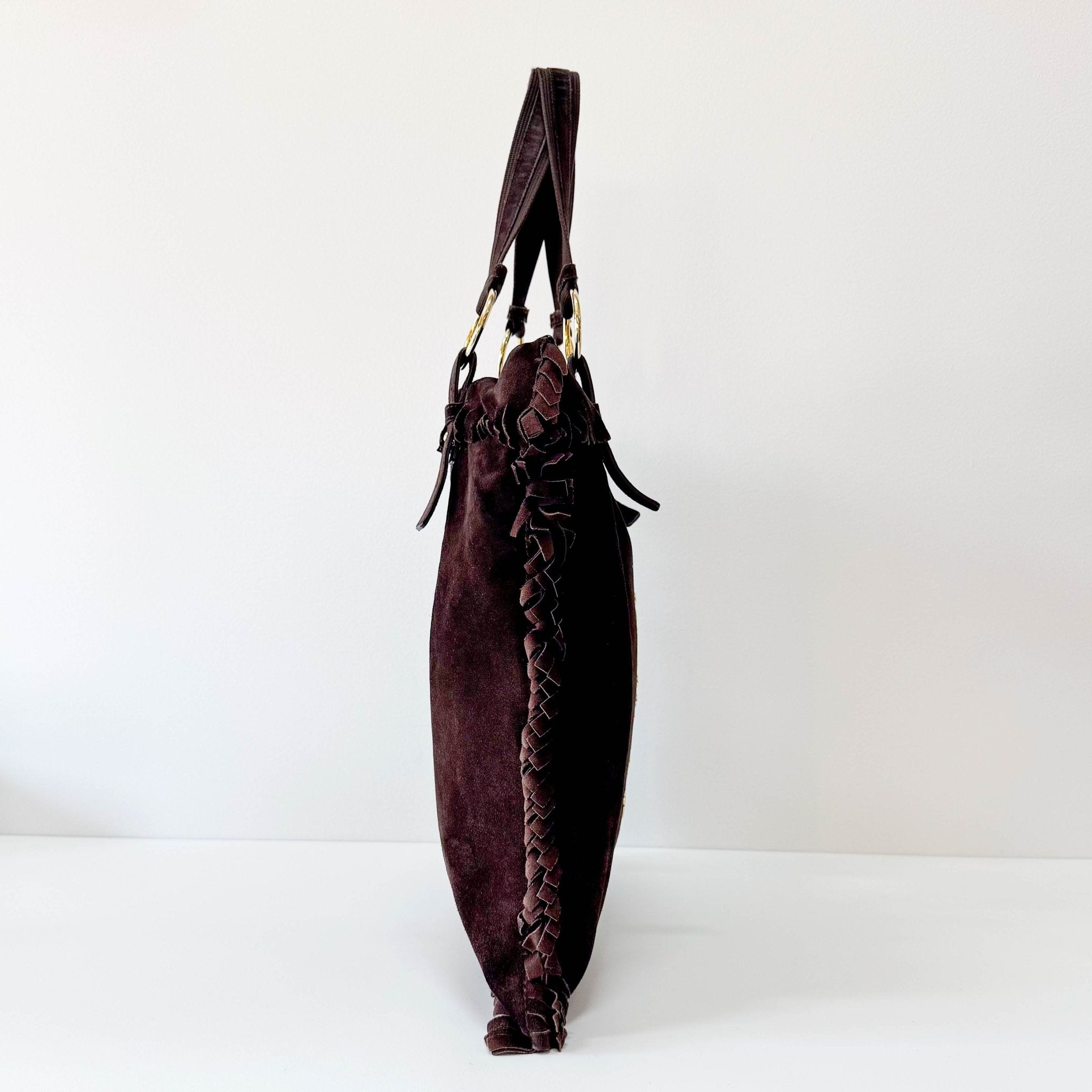 SAINT LAURENT Rive Gauche Suede Fringe Details Tote Shoulder Bag, in , Sold by HIVE PRELOVED - Shoulder Bags, ,