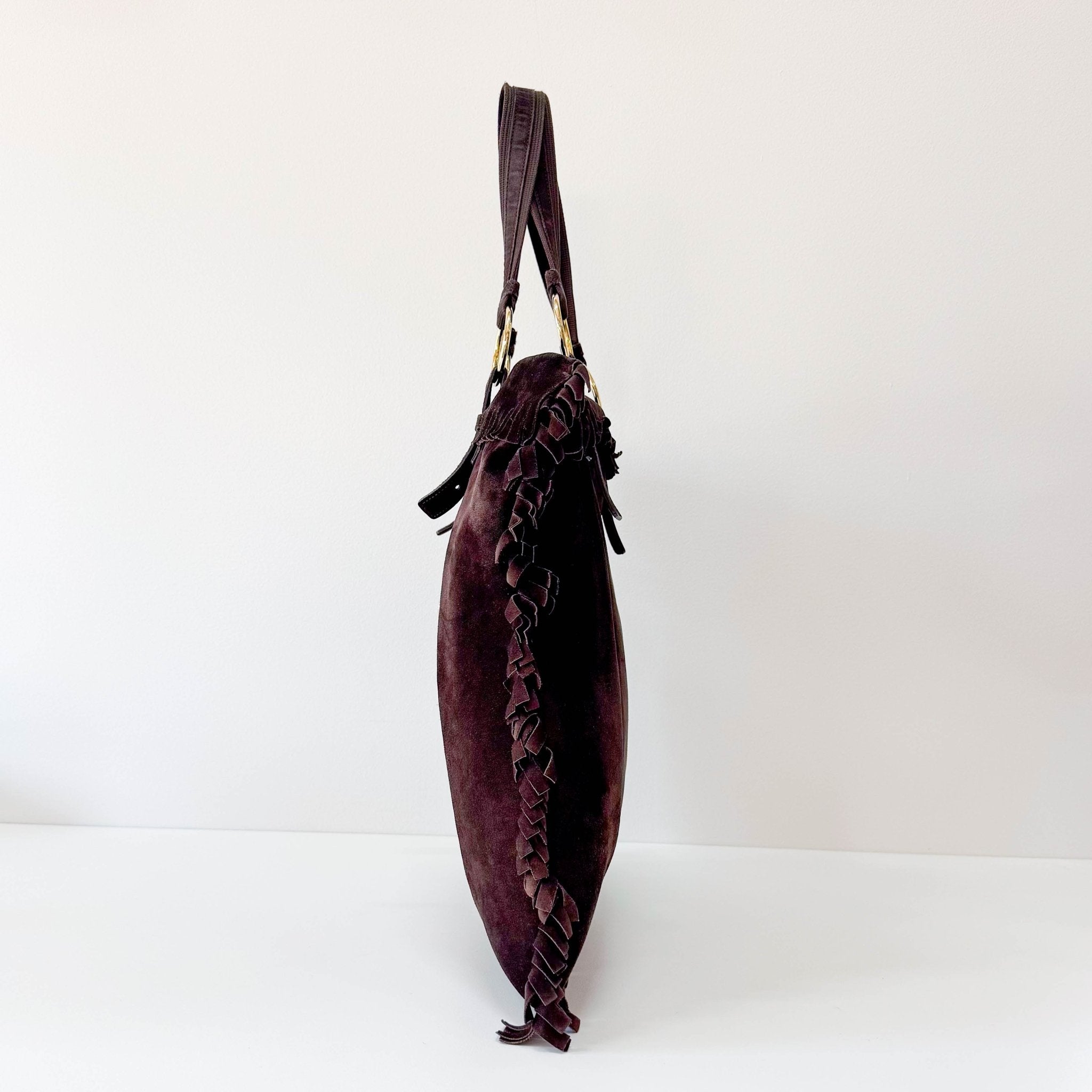 SAINT LAURENT Rive Gauche Suede Fringe Details Tote Shoulder Bag, in , Sold by HIVE PRELOVED - Shoulder Bags, ,