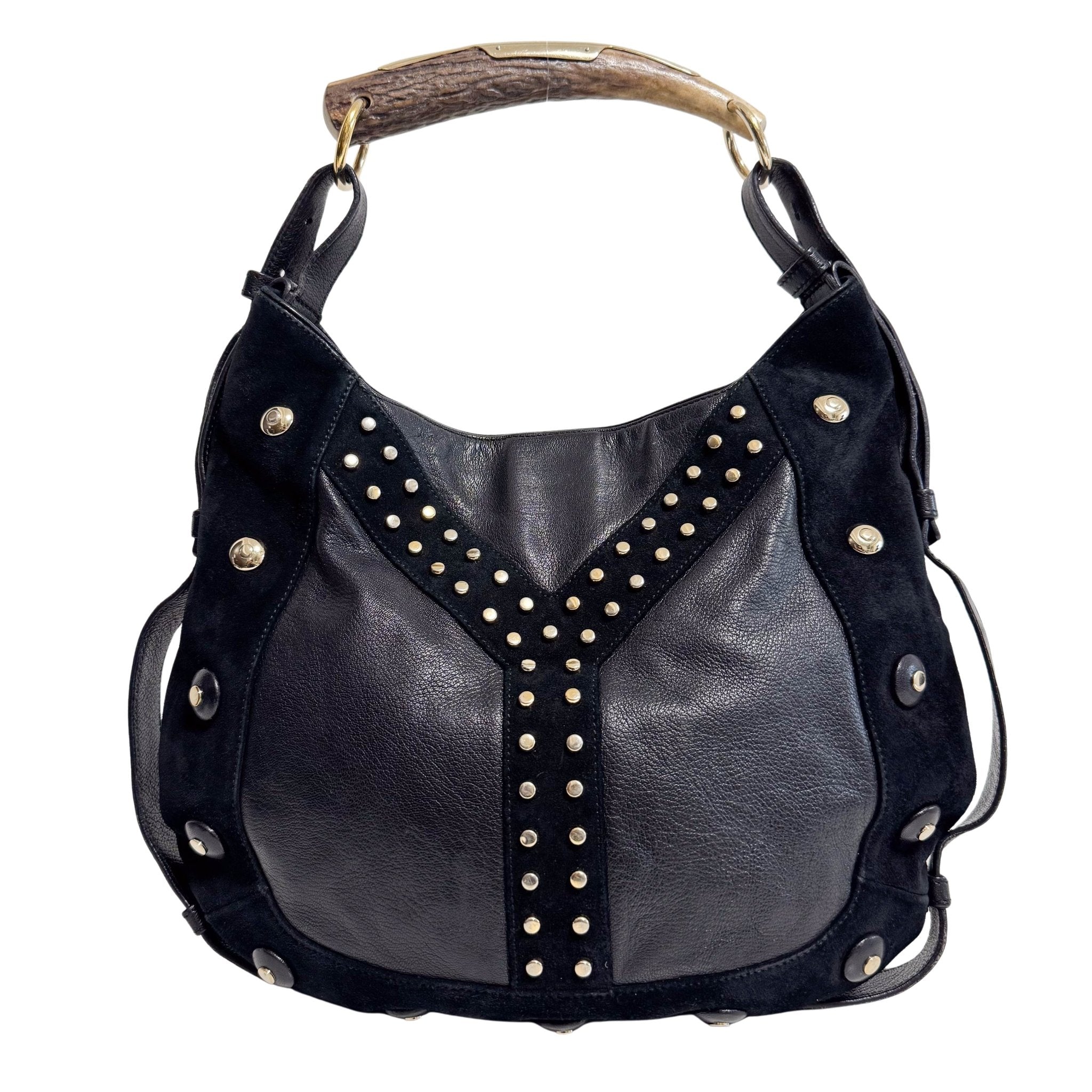 SAINT LAURENT Vintage Mombasa Black Suede/Leather Shoulder Bag, in , Sold by HIVE PRELOVED - Shoulder Bags, ,