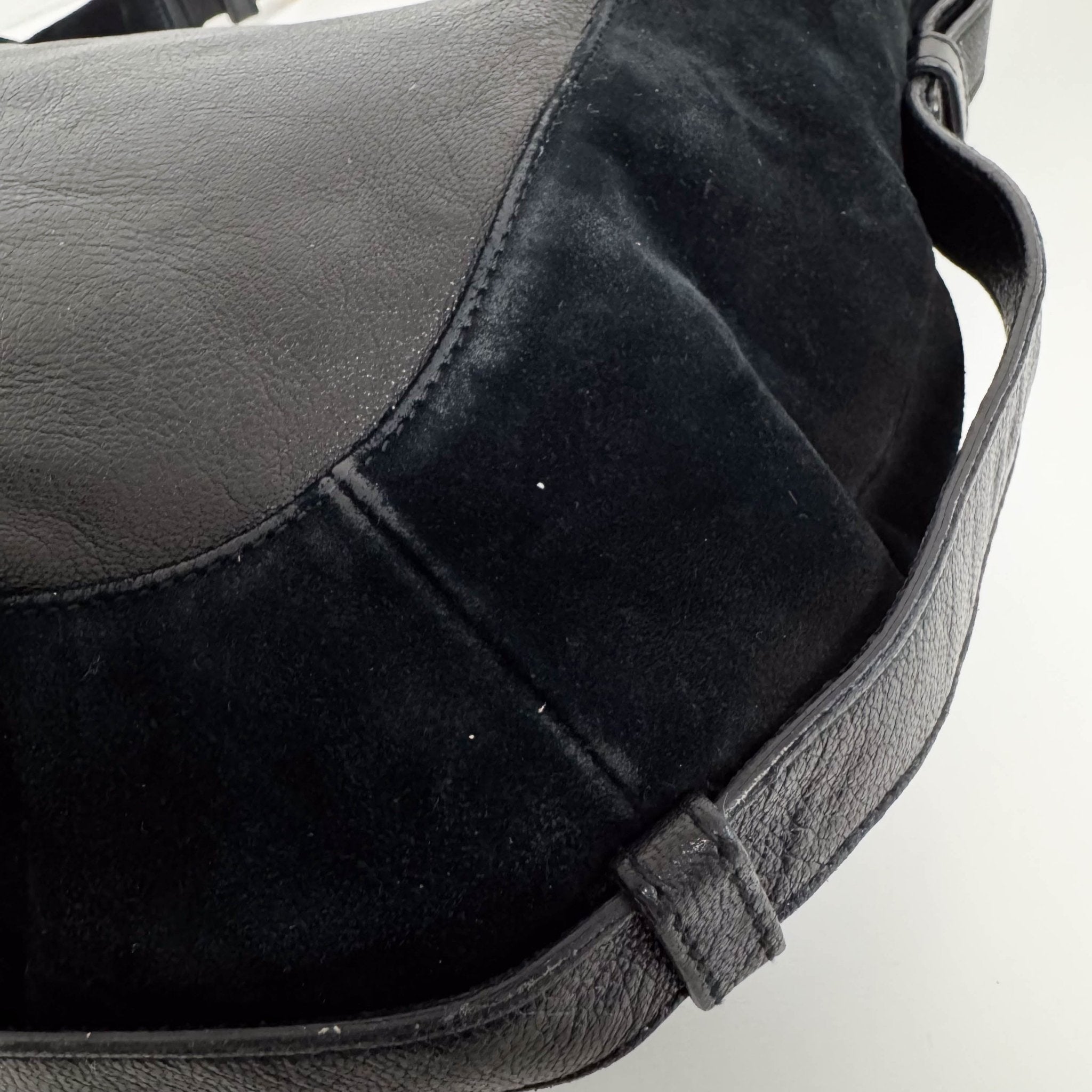 SAINT LAURENT Vintage Mombasa Black Suede/Leather Shoulder Bag, in , Sold by HIVE PRELOVED - Shoulder Bags, ,