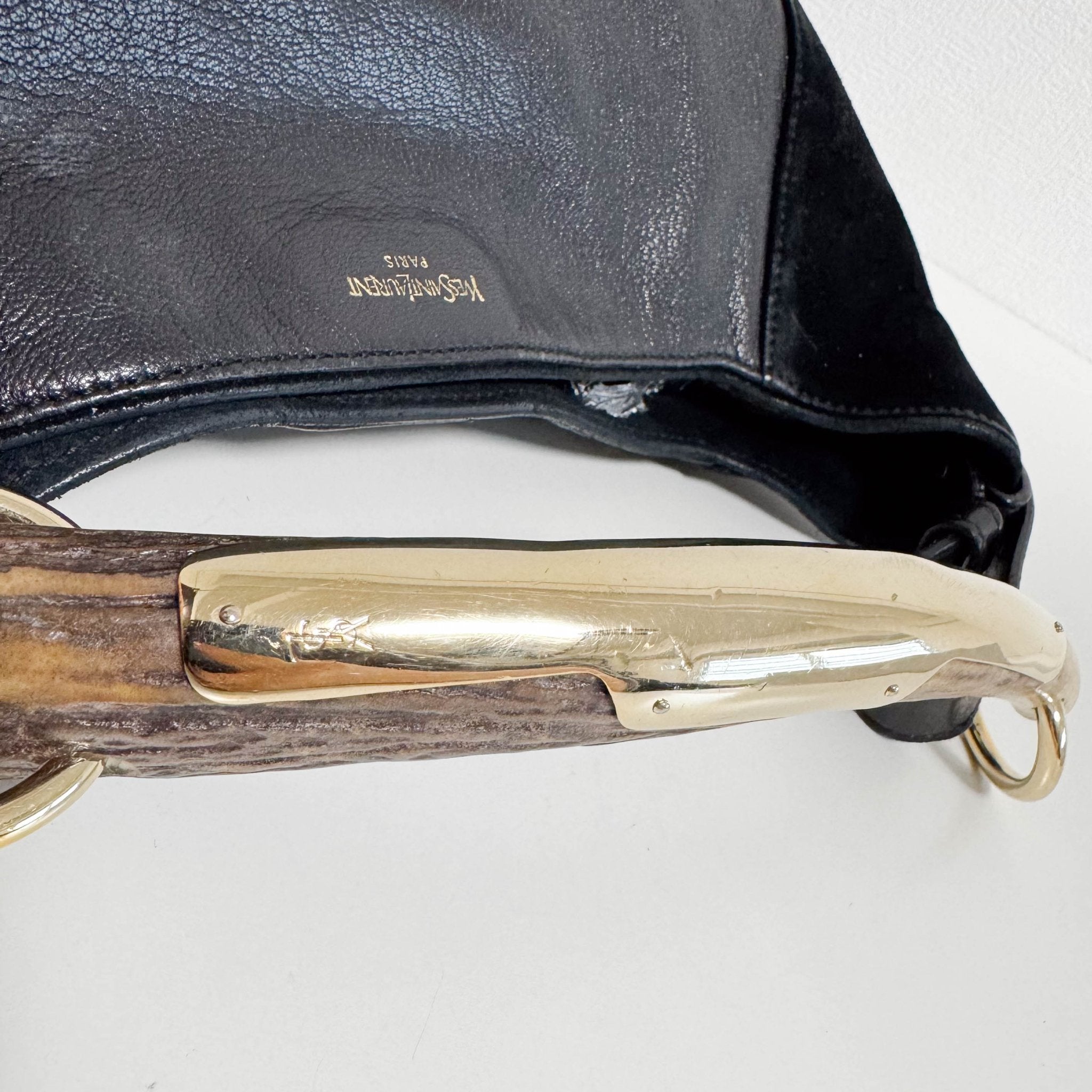 SAINT LAURENT Vintage Mombasa Black Suede/Leather Shoulder Bag, in , Sold by HIVE PRELOVED - Shoulder Bags, ,