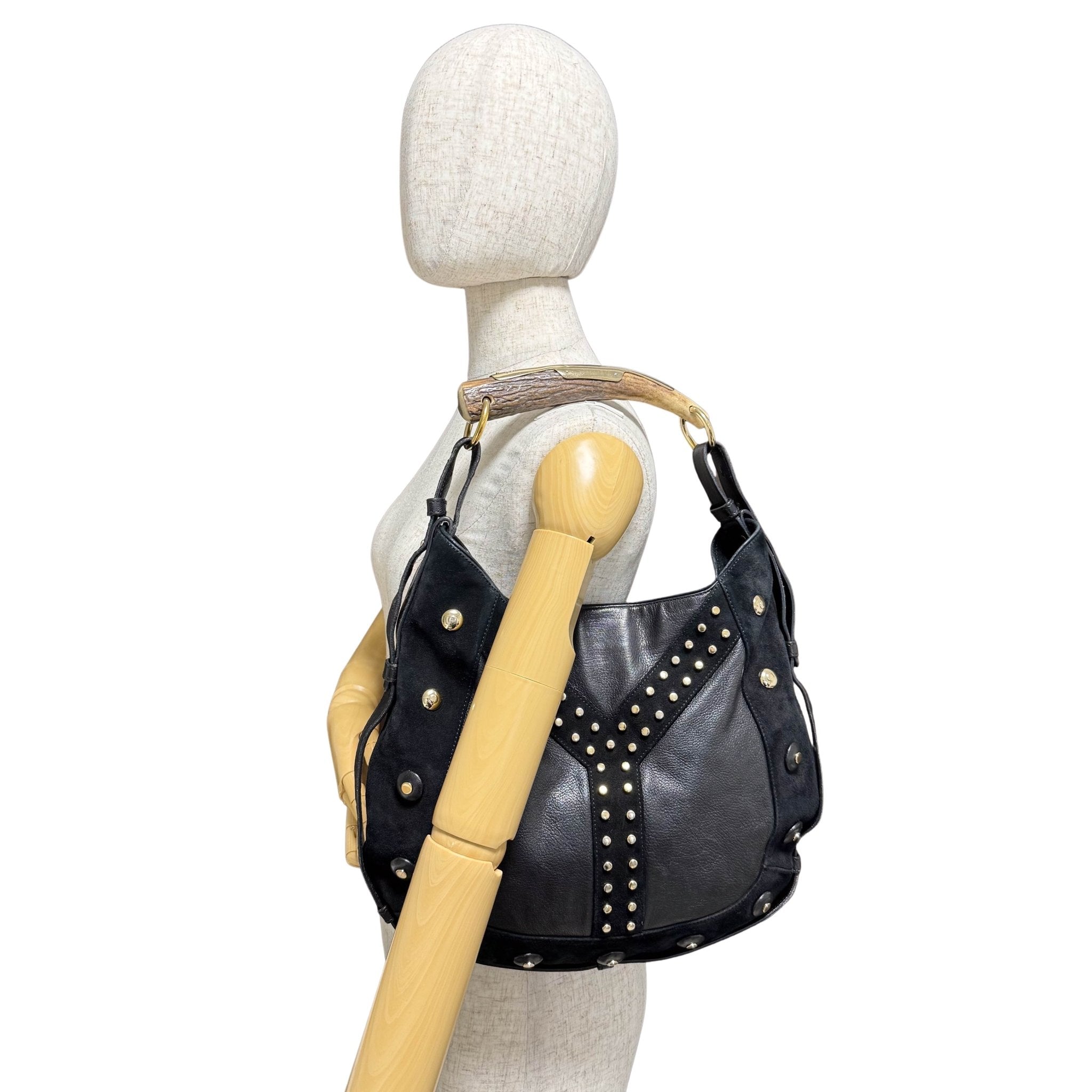 SAINT LAURENT Vintage Mombasa Black Suede/Leather Shoulder Bag, in , Sold by HIVE PRELOVED - Shoulder Bags, ,