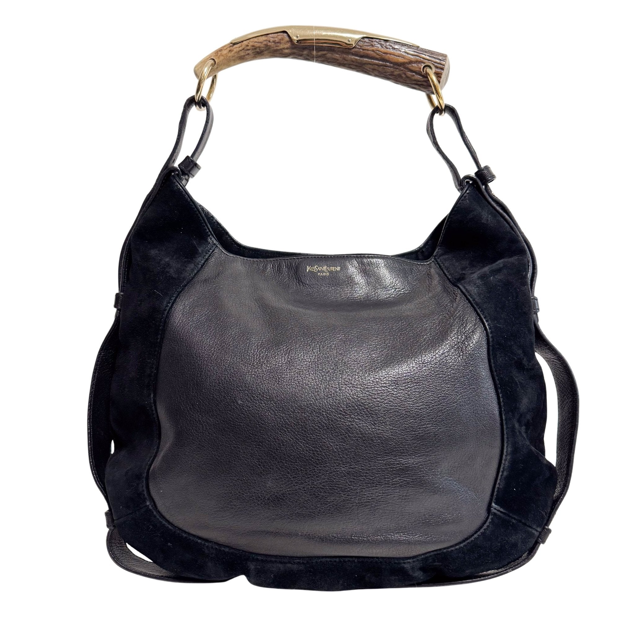 SAINT LAURENT Vintage Mombasa Black Suede/Leather Shoulder Bag, in , Sold by HIVE PRELOVED - Shoulder Bags, ,