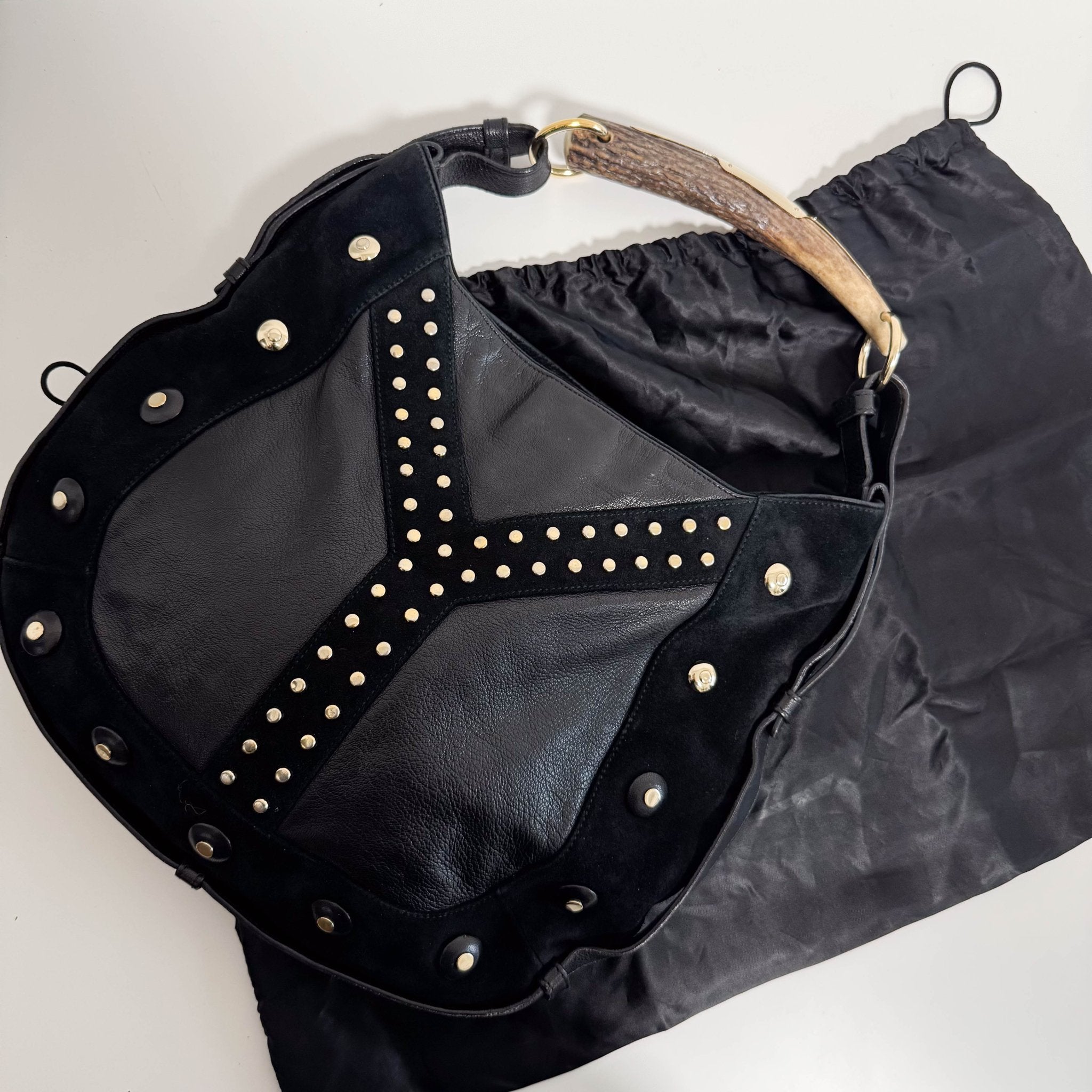 SAINT LAURENT Vintage Mombasa Black Suede/Leather Shoulder Bag, in , Sold by HIVE PRELOVED - Shoulder Bags, ,