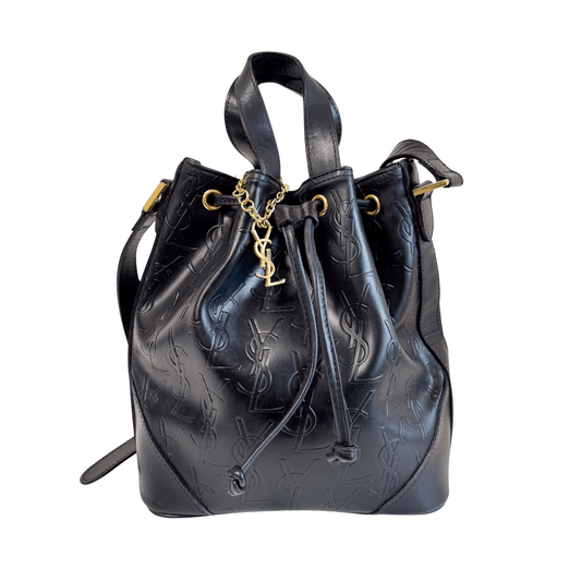 SAINT LAURENT YSL Logo Embossed Leather Bucket bag, in , Sold by HIVE PRELOVED - Bucket bags, ,