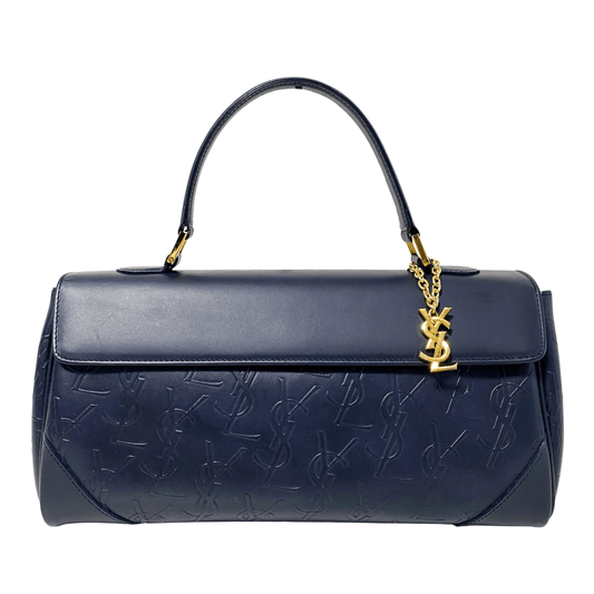 SAINT LAURENT YSL Logo Embossed Leather Navy Horizontal Handbag, in , Sold by HIVE PRELOVED - Handle Bags, ,