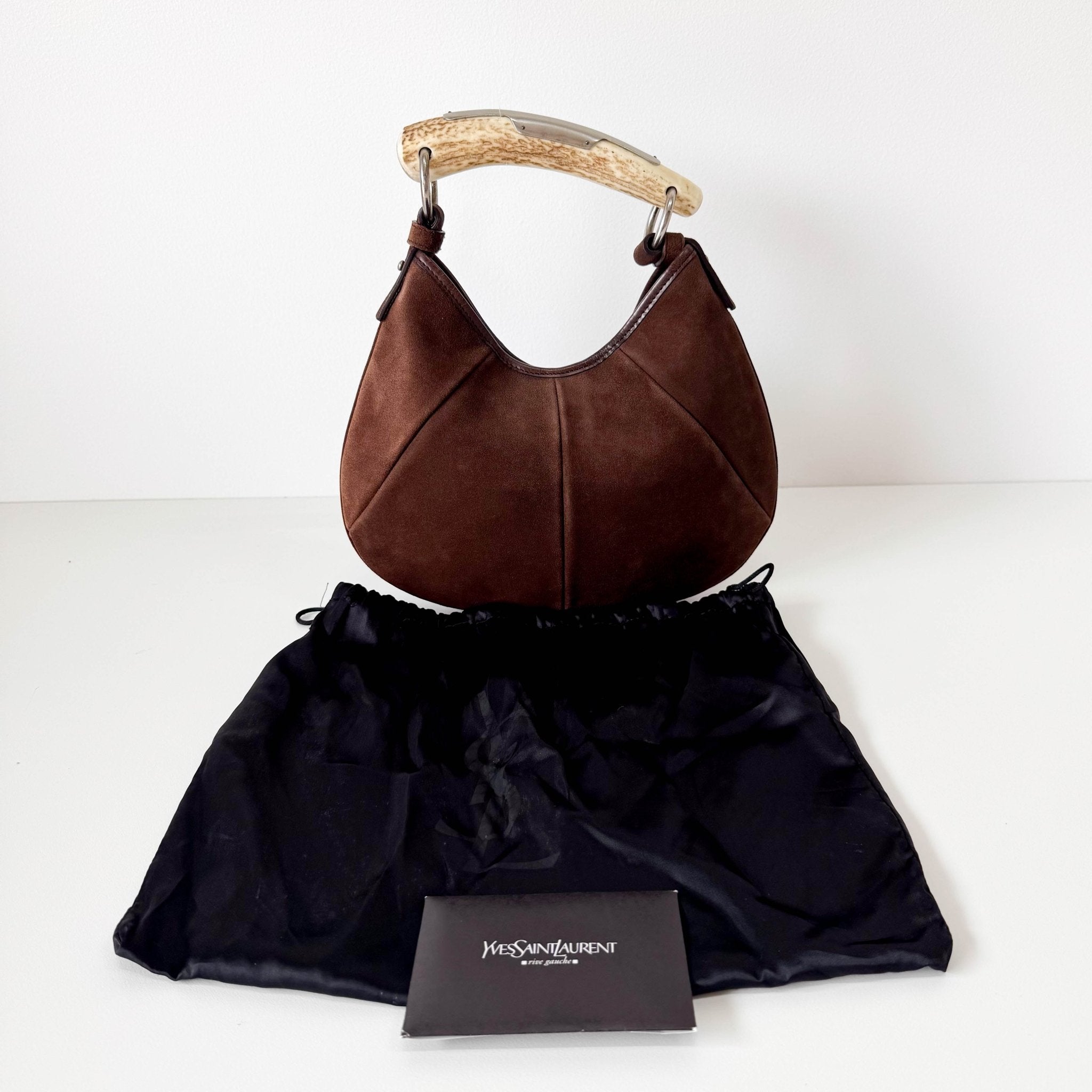 SAINT LAURENT YSL Mini Brown Suede Mombasa Hand Bag, in , Sold by HIVE PRELOVED - Handle Bags, ,