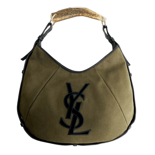 SAINT LAURENT YSL Mombasa Khaki Canvas Shoulder Bag, in , Sold by HIVE PRELOVED - Shoulder Bags, ,