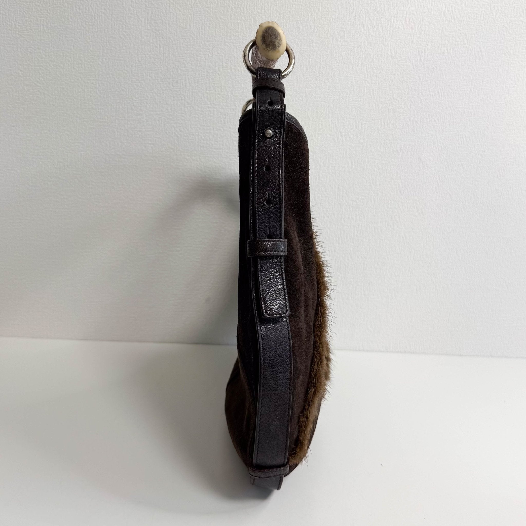 SAINT LAURENT YSL Mombasa Suede and Mink Handle Bag Brown, in , Sold by HIVE PRELOVED - Handle Bags, Shoulder Bags,