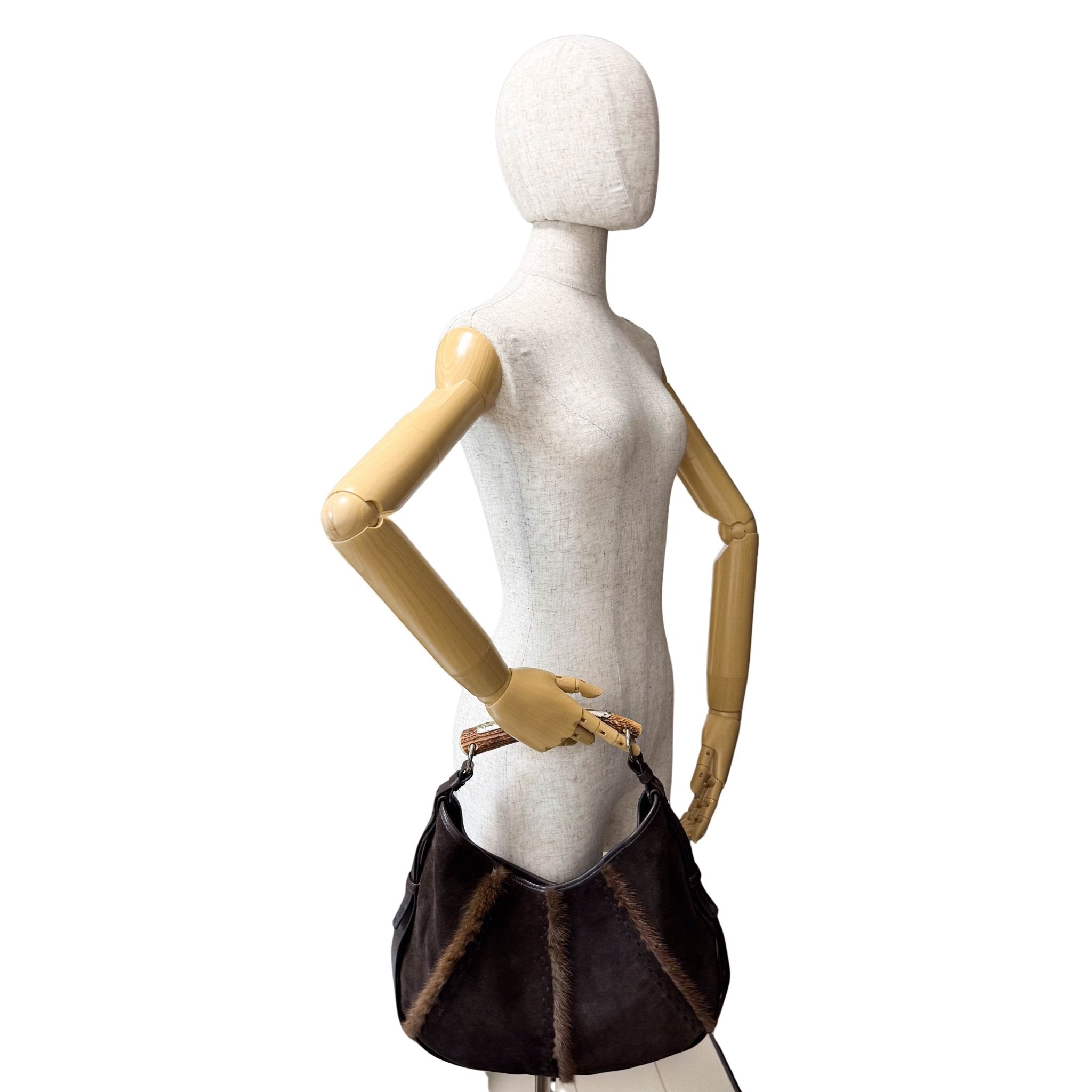 SAINT LAURENT YSL Mombasa Suede and Mink Handle Bag Brown, in , Sold by HIVE PRELOVED - Handle Bags, Shoulder Bags,