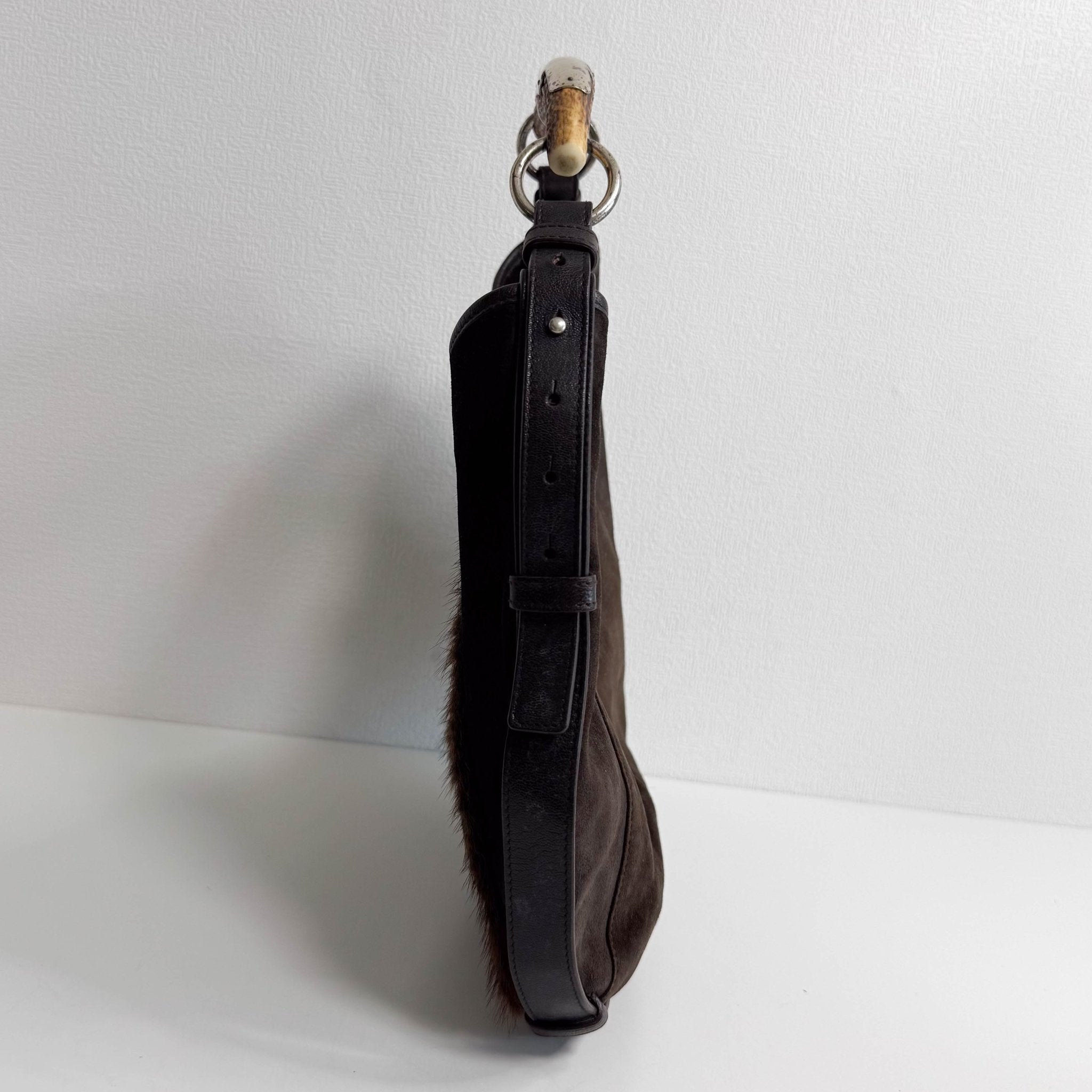 SAINT LAURENT YSL Mombasa Suede and Mink Handle Bag Brown, in , Sold by HIVE PRELOVED - Handle Bags, Shoulder Bags,