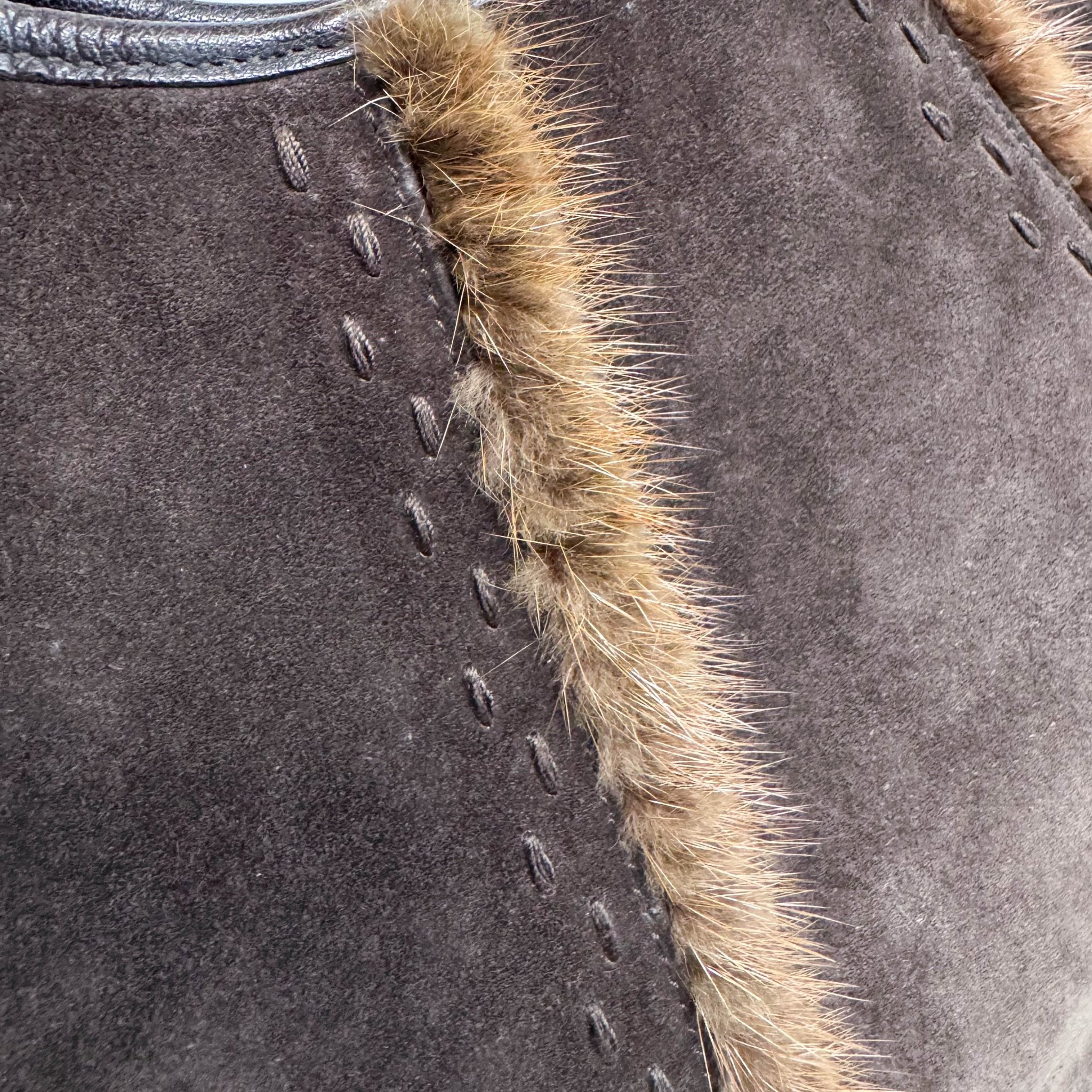 SAINT LAURENT YSL Mombasa Suede and Mink Handle Bag Brown, in , Sold by HIVE PRELOVED - Handle Bags, Shoulder Bags,